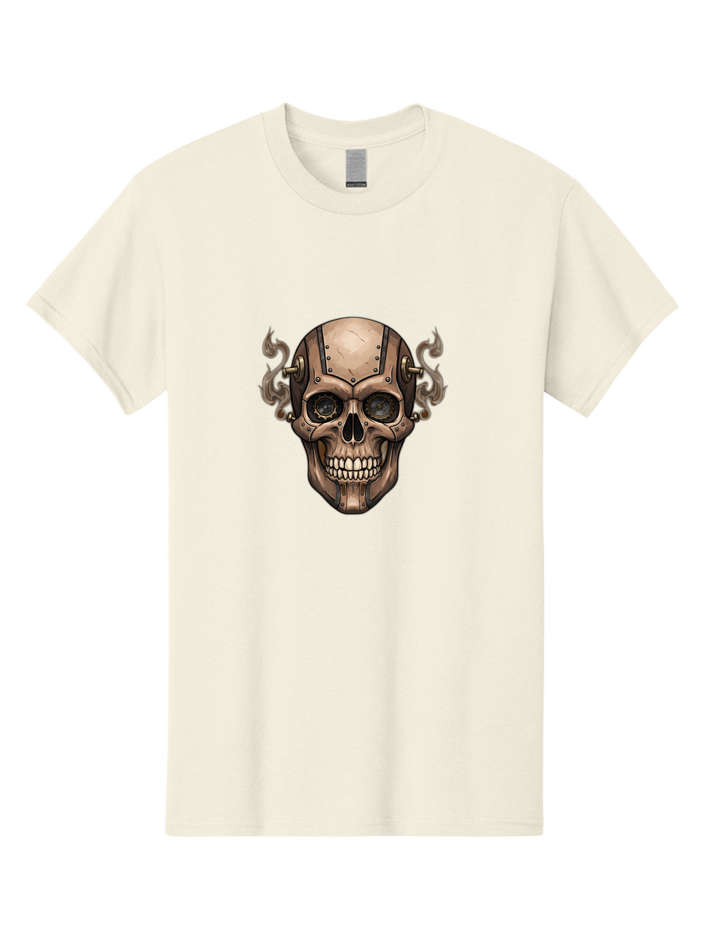 Skull-Head Men'S Graphic Tee, 100% Cotton, Comfortable Casual Summer Wear, Machine Washable, Cyberpunk Skull, Steampunk Art, Mechanical Skull, Robotic Skull, Metallic Skeleton, Futuristic Design, Industrial Tech, Sci-Fi, Bad586