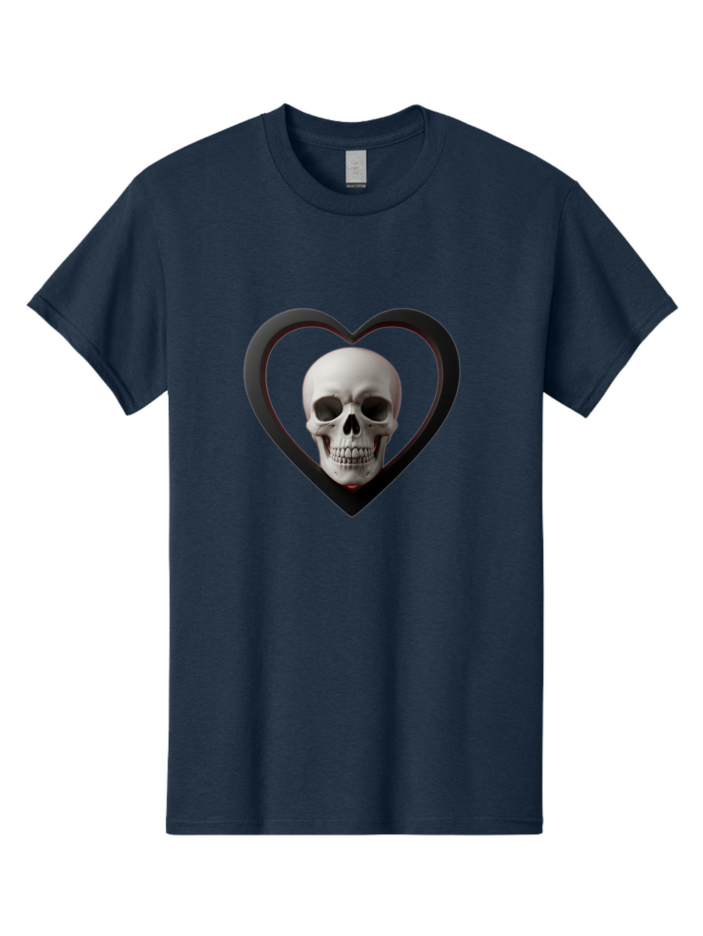 Skull-In-Heart Men'S Graphic Tee, 100% Cotton, Comfortable Casual Summer Wear, Machine Washable, Human Skull, Heart Shape, Black Outline, Gothic Symbolism, Edgy Aesthetic, Dark Art, Skull Art, Heart Frame Bad588