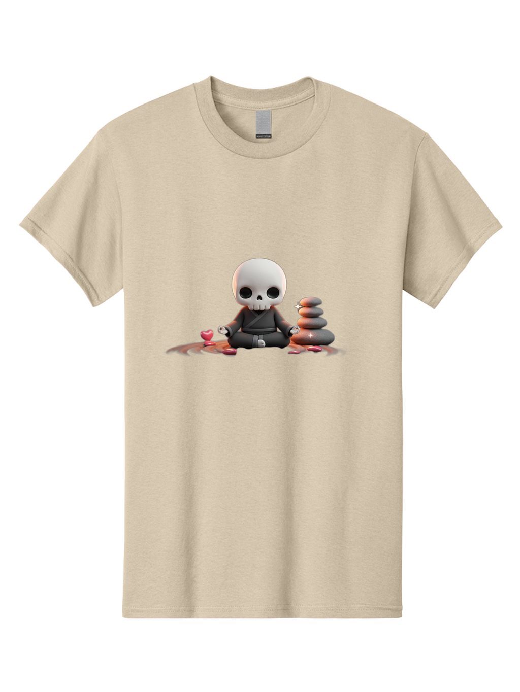 Skull-In-Meditation Men'S Graphic Tee, 100% Cotton, Comfortable Casual Summer Wear, Machine Washable, Meditating Skull, Zen Rocks, Balance And Harmony, Peaceful Atmosphere, Lotus Position, Mindfulness, Meditation, Zen Stones, Calmness, Bad589