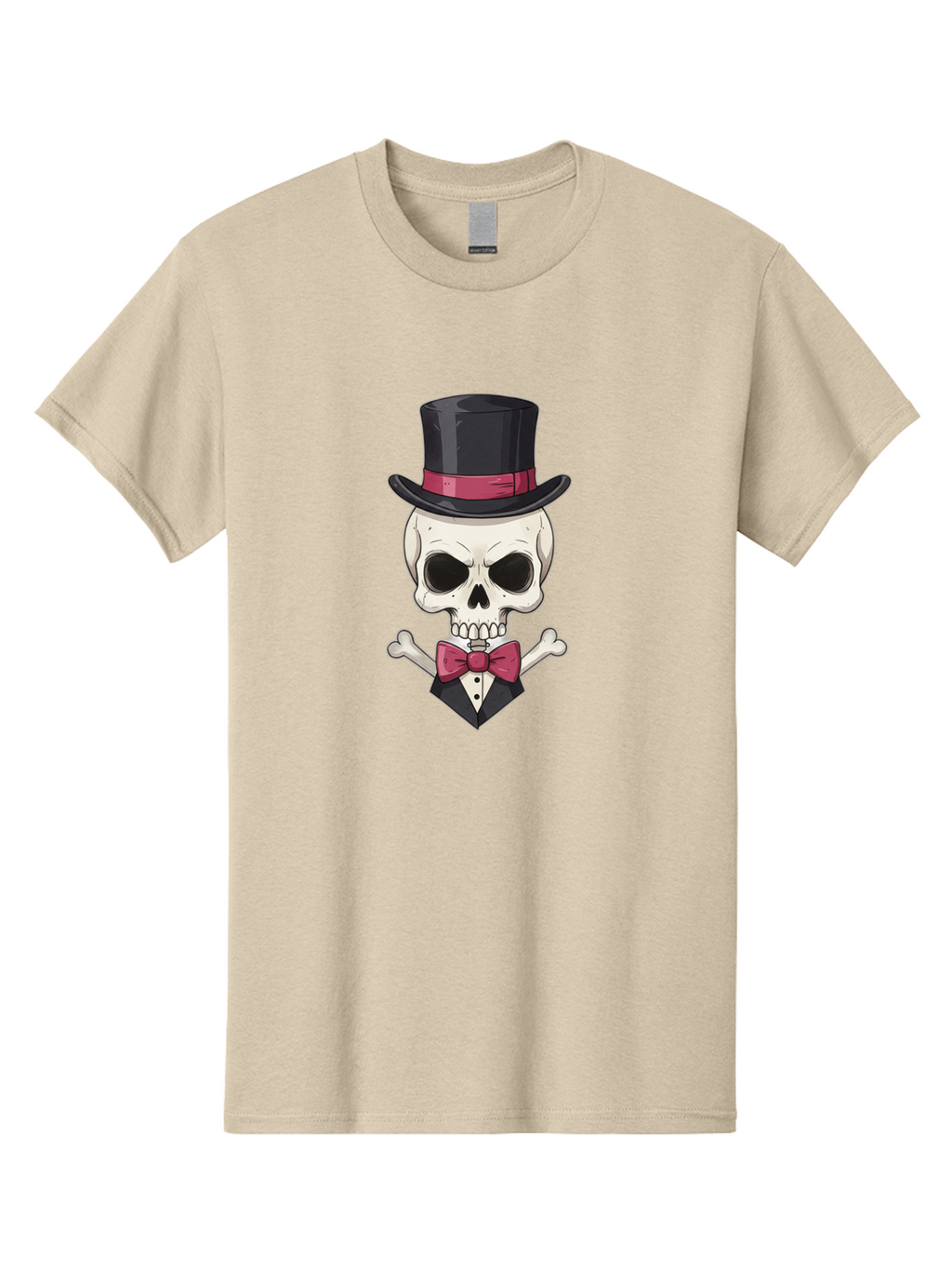 Skull-In-Top-Hat Men'S Graphic Tee, 100% Cotton, Comfortable Casual Summer Wear, Machine Washable, Skull, Crossbones, Top Hat, Bow Tie, Tuxedo, Formal Attire, Spooky, Halloween, Gothic Style, Dark Elegance, Macabre Charm Bad593