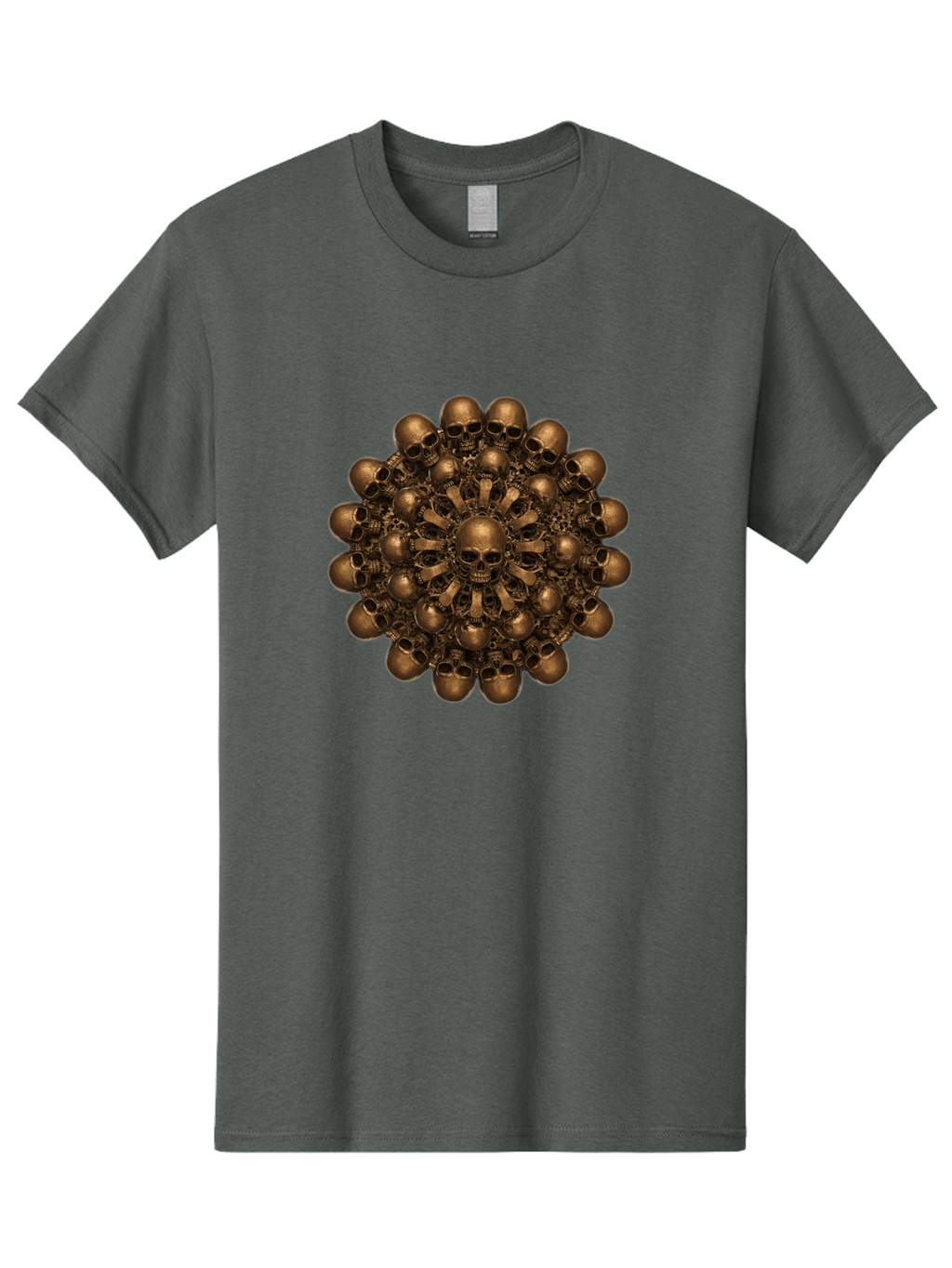 Skull-Mandala-2 Men'S Graphic Tee, 100% Cotton, Comfortable Casual Summer Wear, Machine Washable, Mandala Design, Skull Art, Bronze Skulls, Intricate Pattern, Symmetrical Composition, Dark Art, Gothic Decor, Skull Motif, Mystical Symbolism Bad596