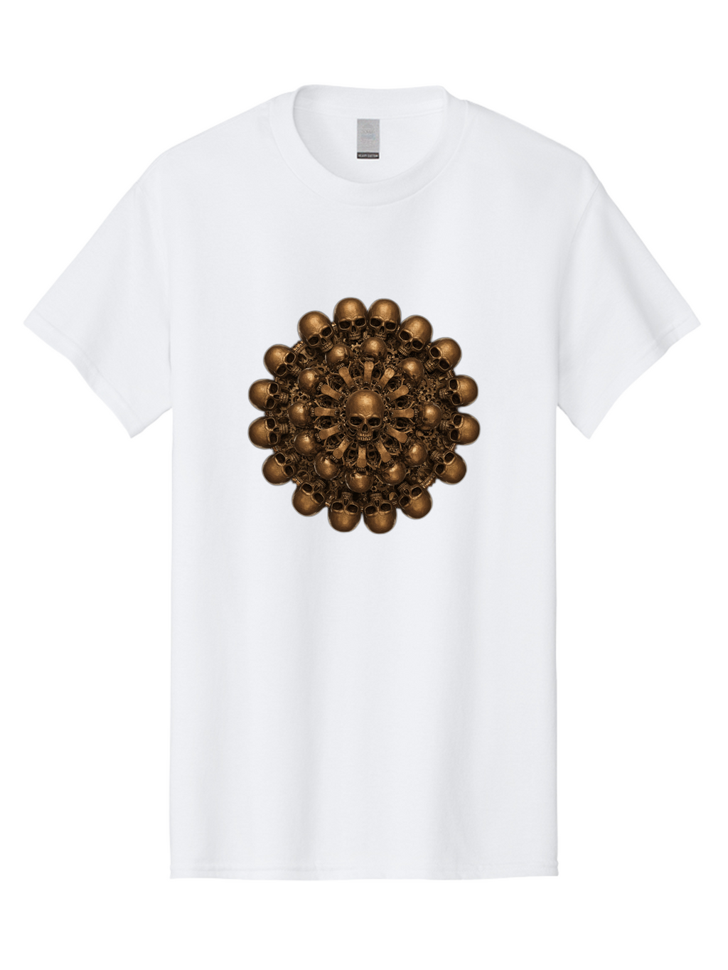 Skull-Mandala-2 Men'S Graphic Tee, 100% Cotton, Comfortable Casual Summer Wear, Machine Washable, Mandala Design, Skull Art, Bronze Skulls, Intricate Pattern, Symmetrical Composition, Dark Art, Gothic Decor, Skull Motif, Mystical Symbolism Bad596