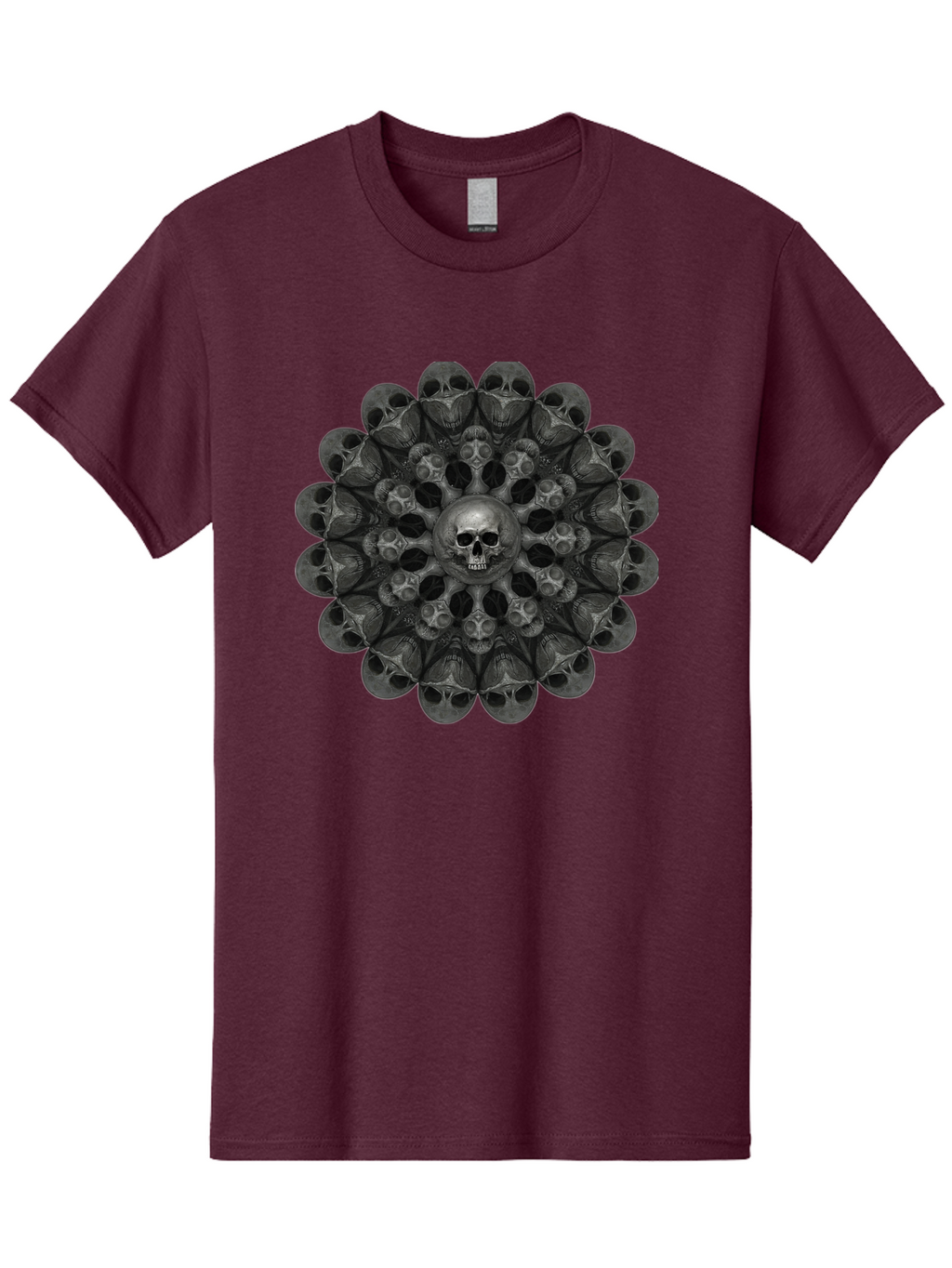 Skull-Mandala-6 Men'S Graphic Tee, 100% Cotton, Comfortable Casual Summer Wear, Machine Washable, Mandala Skull, Skull Pattern, Multiple Skulls, Gothic Art, Dark Art, Surrealism, Symbolic Imagery, Intricate Design, Mysticism, Bad600