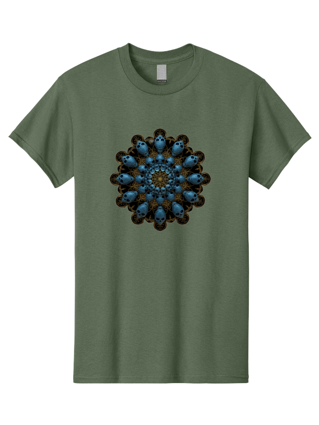 Skull-Mandala-7 Men'S Graphic Tee, 100% Cotton, Comfortable Casual Summer Wear, Machine Washable, Skull Mandala, Symmetrical Design, Intricate Patterns, Gothic Art, Mystical Symbols, Skulls, Mandala Art, Surreal Imagery, Mysterious, Bad601
