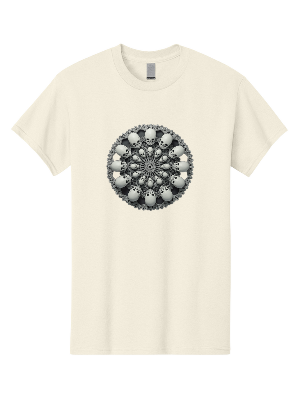 Skull-Mandala Men'S Graphic Tee, 100% Cotton, Comfortable Casual Summer Wear, Machine Washable, Mandala Design, Skull Art, Intricate Patterns, White Skulls, Mystical Symbols, Hypnotic Visuals, Geometric Shapes, Ornate Details, Abstract Art, Bad602