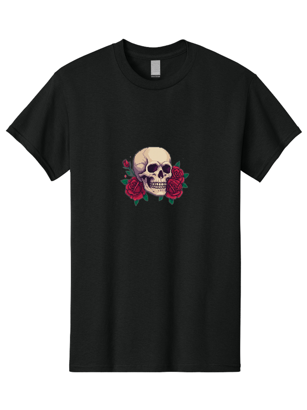 Skull-Pixel-Art Men'S Graphic Tee, 100% Cotton, Comfortable Casual Summer Wear, Machine Washable, Human Skull, Red Roses, Pixel Art, Gothic Style, Dark Beauty, Skull Decoration, Floral Skull, Goth Aesthetic, Pixelated Skull Bad604