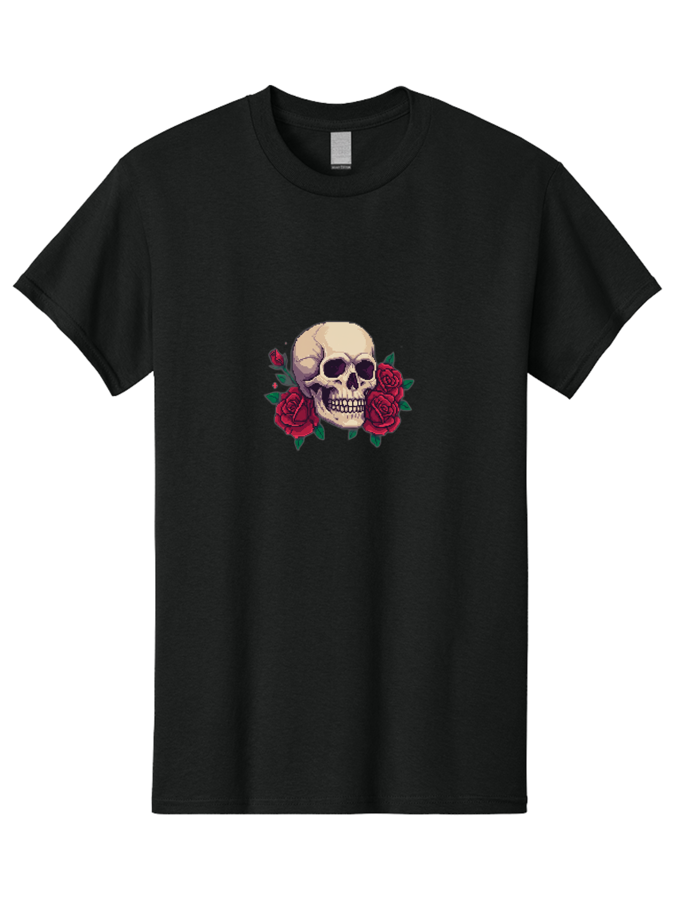 Skull-Pixel-Art Men'S Graphic Tee, 100% Cotton, Comfortable Casual Summer Wear, Machine Washable, Human Skull, Red Roses, Pixel Art, Gothic Style, Dark Beauty, Skull Decoration, Floral Skull, Goth Aesthetic, Pixelated Skull Bad604