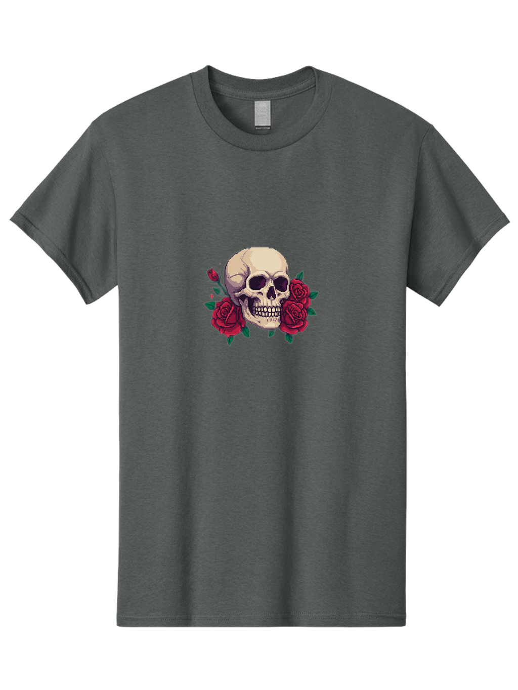 Skull-Pixel-Art Men'S Graphic Tee, 100% Cotton, Comfortable Casual Summer Wear, Machine Washable, Human Skull, Red Roses, Pixel Art, Gothic Style, Dark Beauty, Skull Decoration, Floral Skull, Goth Aesthetic, Pixelated Skull Bad604