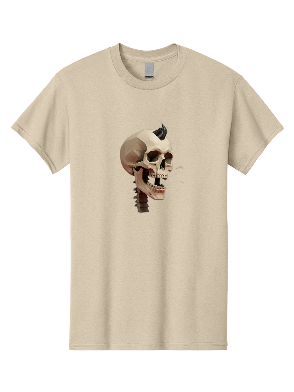 Skull-With-Mohawk Men'S Graphic Tee, 100% Cotton, Comfortable Casual Summer Wear, Machine Washable, Low Poly Skull, Geometric Shape, Punk Rock Style, Rock On, Low Poly Art, Gothic Skull, Punk Aesthetic, 3D Model, Skull Design Bad612
