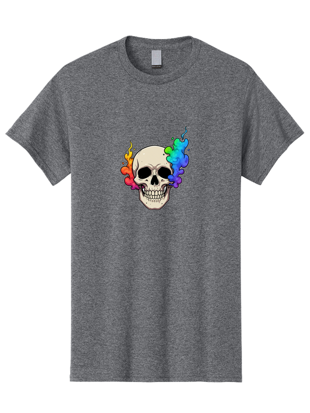 Skull-With-Smoke Men'S Graphic Tee, 100% Cotton, Comfortable Casual Summer Wear, Machine Washable, Cartoon Skull, Rainbow Smoke, Colorful Illustration, Vibrant Art, Edgy Design, Grunge Style, Street Art, Graphic Design, Skull Art, Bad620