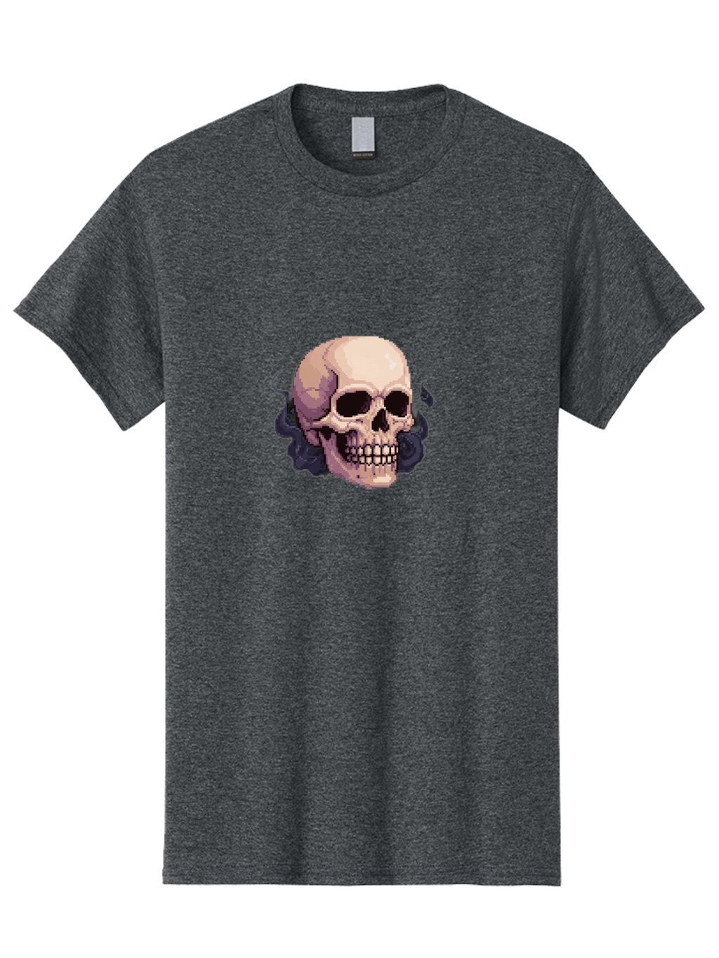 Skull-With-Tentacles Men'S Graphic Tee, 100% Cotton, Comfortable Casual Summer Wear, Machine Washable, Pixel Art Skull, Human Skull, Smoke Effects, Dark Magic, Mysterious, Gothic Style, Spooky Atmosphere, Eerie, Halloween Theme Bad621