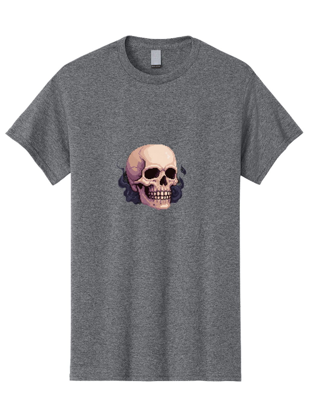 Skull-With-Tentacles Men'S Graphic Tee, 100% Cotton, Comfortable Casual Summer Wear, Machine Washable, Pixel Art Skull, Human Skull, Smoke Effects, Dark Magic, Mysterious, Gothic Style, Spooky Atmosphere, Eerie, Halloween Theme Bad621