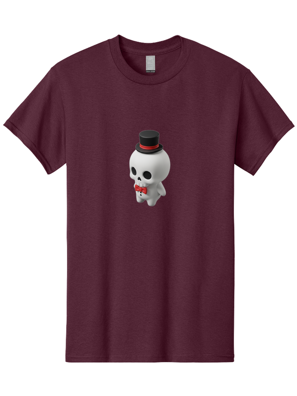 Skull-With-Top-Hat-1 Men'S Graphic Tee, 100% Cotton, Comfortable Casual Summer Wear, Machine Washable, Cartoon Skull, Top Hat, Red Bow Tie, Black Hatband, 3D Illustration, Gothic Style, Skull Character, Fashion Accessories, Stylish Skeleton Bad622