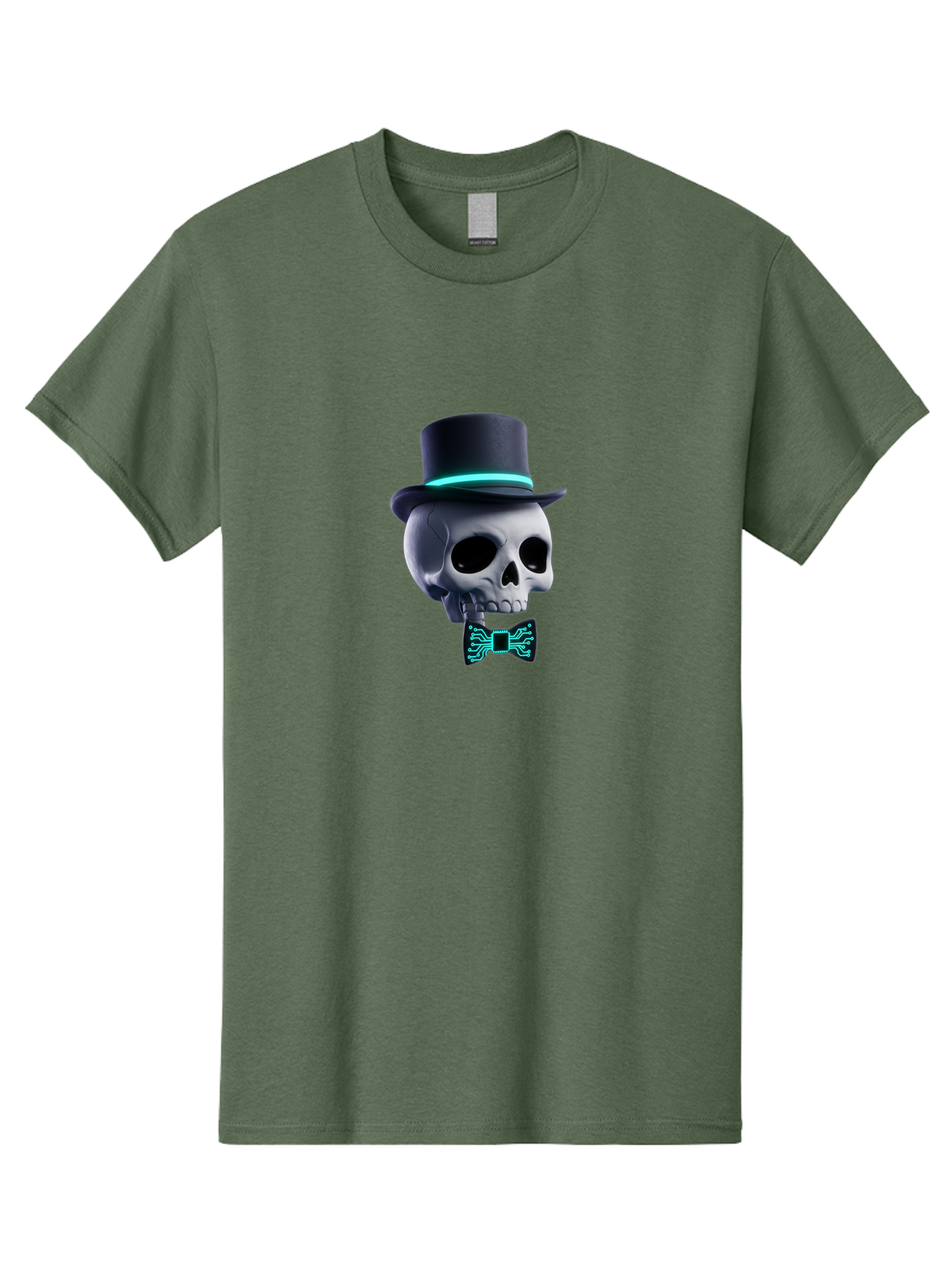 Skull-With-Top-Hat-And-Bow-Tie-2 Men'S Graphic Tee, 100% Cotton, Comfortable Casual Summer Wear, Machine Washable, Skull With Top Hat, Cyberpunk Style, Futuristic, Circuit Board, Bow Tie, Glowing Neon, Tech-Inspired Art, Gothic Chic, Bad624