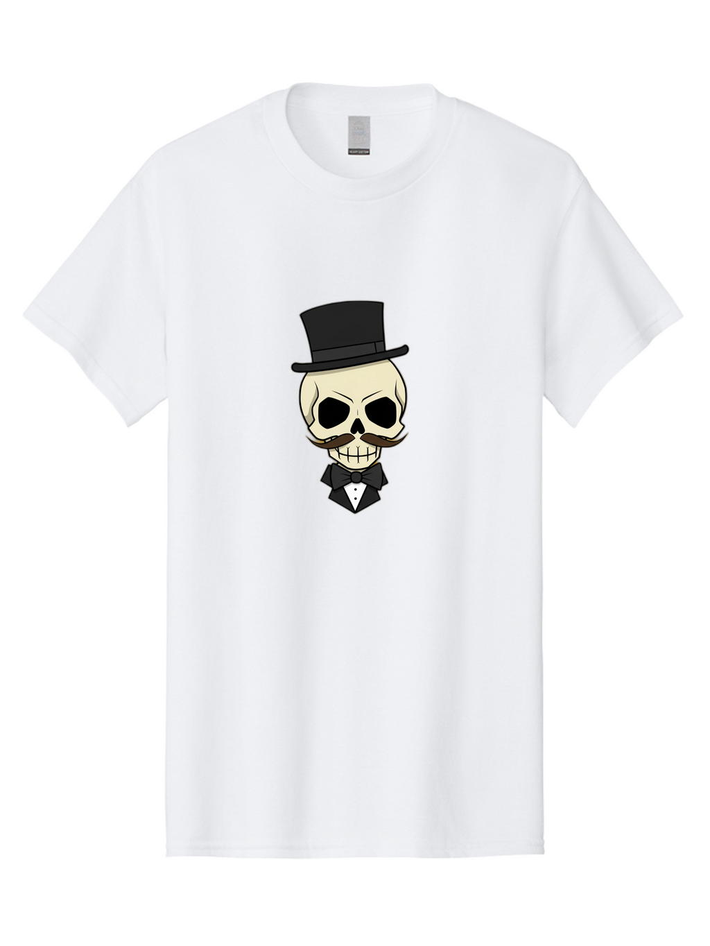 Skull-With-Top-Hat Men'S Graphic Tee, 100% Cotton, Comfortable Casual Summer Wear, Machine Washable, Human Skull With Hat And Mustache, Formal Attire, Bow Tie, Tuxedo, Gentlemanly Appearance, Refined Features, Elegant Design, Quirky Character Bad626