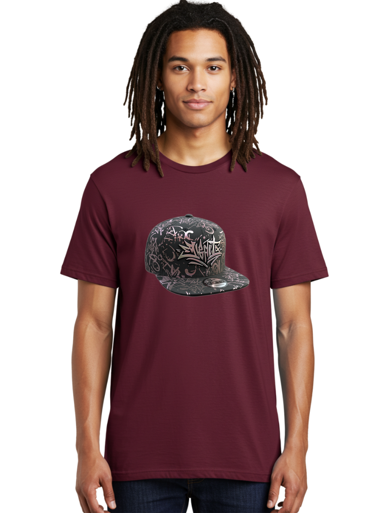 Slanted-Graffiti Men'S Graphic Tee, 100% Cotton, Comfortable Casual Summer Wear, Machine Washable, Black Baseball Cap, Graffiti Design, Streetwear Fashion, Urban Style, Snaghtz Logo, Casual Wear, Trendy Accessories, 47 Brand Label Bad628