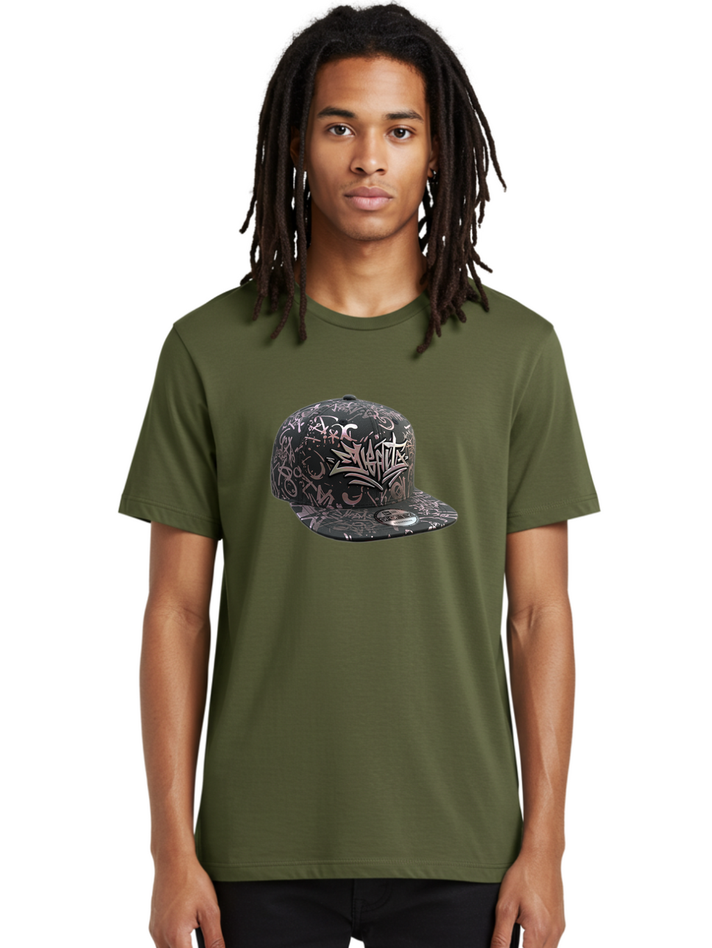 Slanted-Graffiti Men'S Graphic Tee, 100% Cotton, Comfortable Casual Summer Wear, Machine Washable, Black Baseball Cap, Graffiti Design, Streetwear Fashion, Urban Style, Snaghtz Logo, Casual Wear, Trendy Accessories, 47 Brand Label Bad628