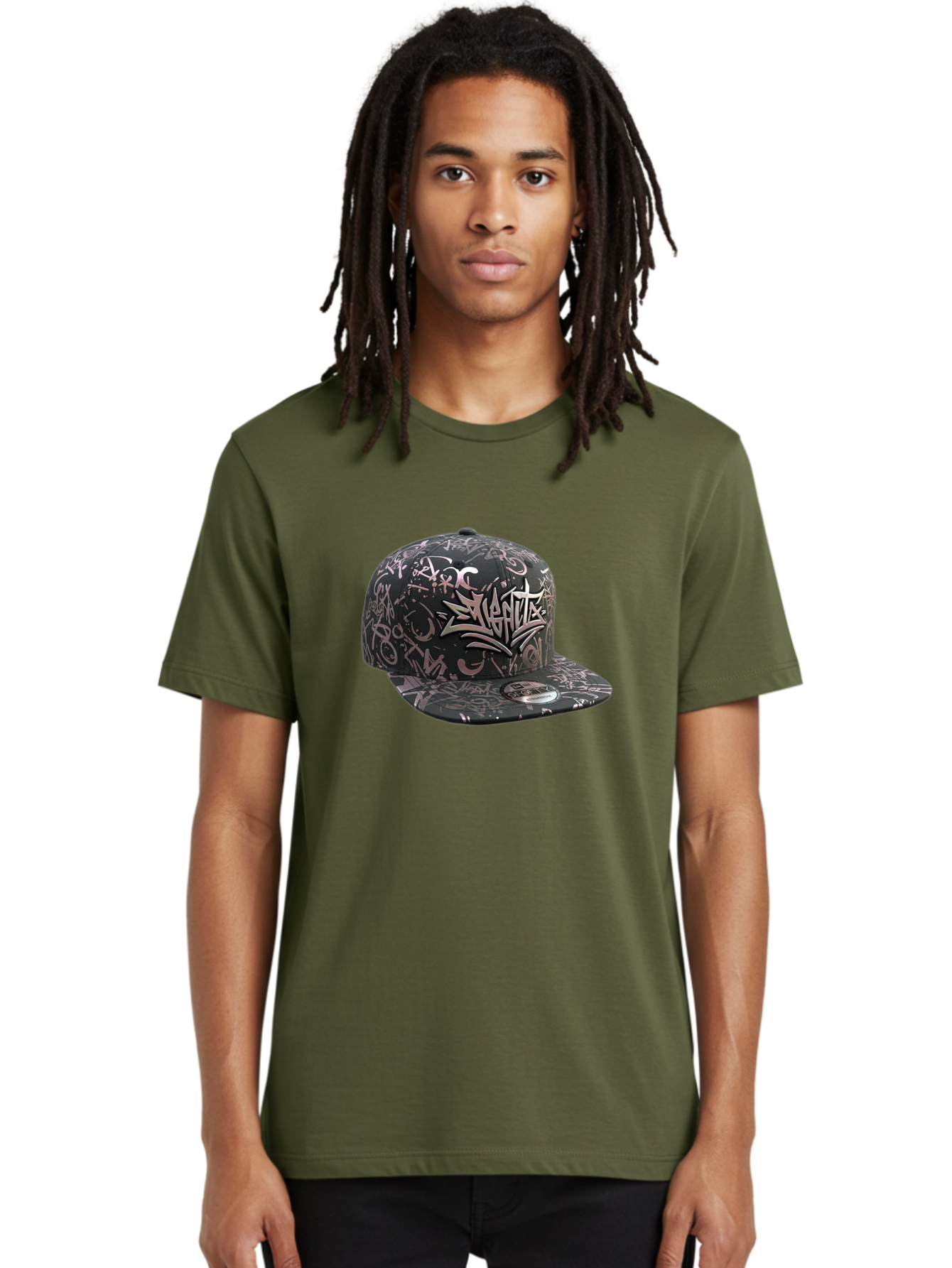 Slanted-Graffiti Men'S Graphic Tee, 100% Cotton, Comfortable Casual Summer Wear, Machine Washable, Black Baseball Cap, Graffiti Design, Streetwear Fashion, Urban Style, Snaghtz Logo, Casual Wear, Trendy Accessories, 47 Brand Label Bad628