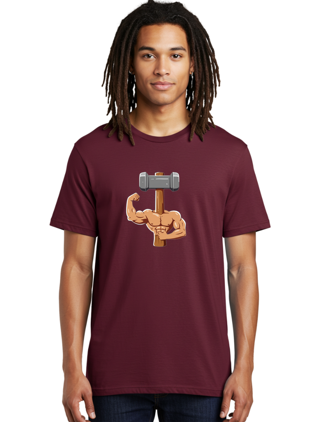 Sledge-Hammer-Arm Men'S Graphic Tee, 100% Cotton, Comfortable Casual Summer Wear, Machine Washable, Strong Arm, Flexed Bicep, Muscular Physique, Sledgehammer, Power Symbol, Strength Training, Fitness, Cartoon Illustration, Bodybuilding Bad629