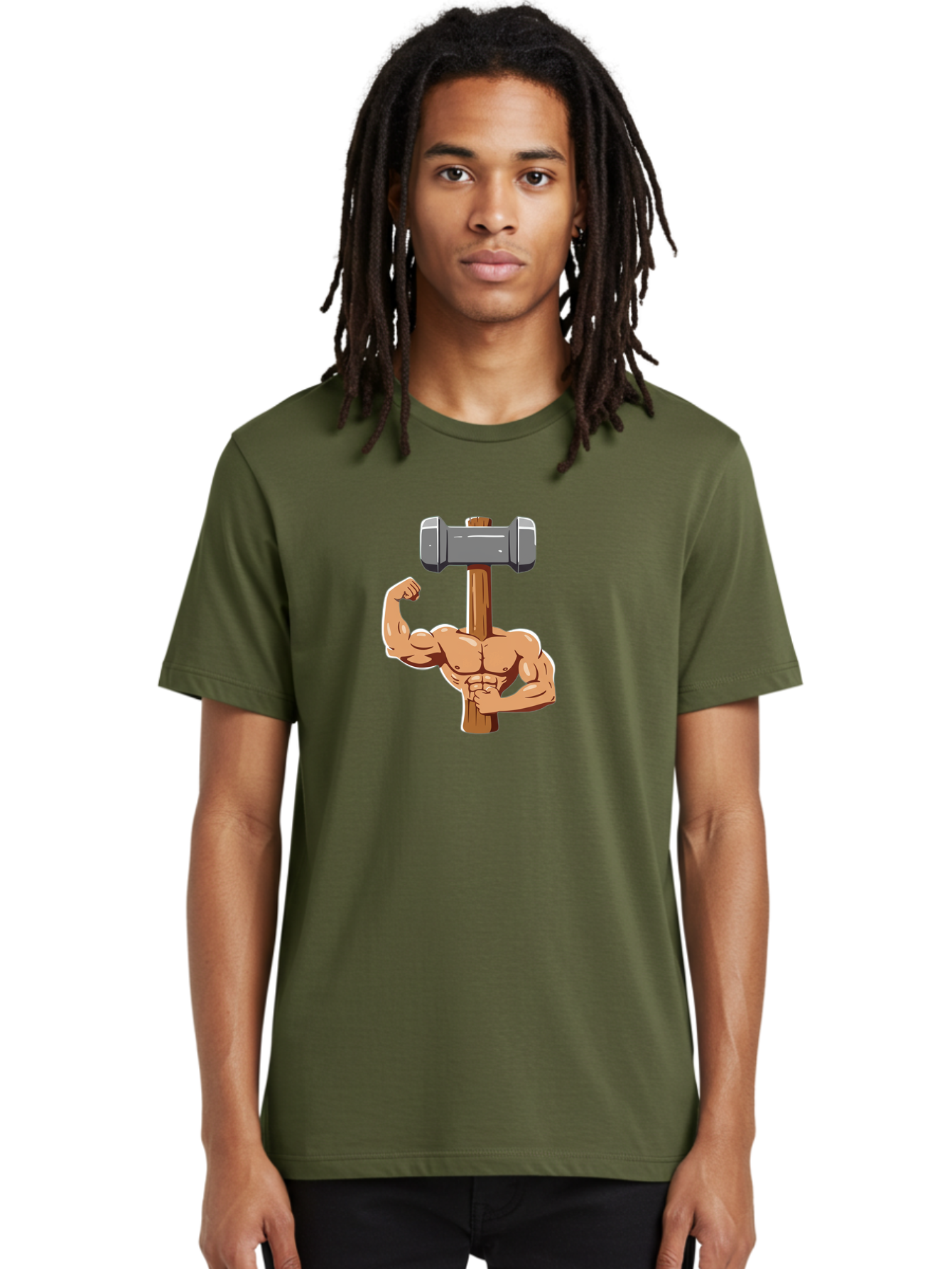 Sledge-Hammer-Arm Men'S Graphic Tee, 100% Cotton, Comfortable Casual Summer Wear, Machine Washable, Strong Arm, Flexed Bicep, Muscular Physique, Sledgehammer, Power Symbol, Strength Training, Fitness, Cartoon Illustration, Bodybuilding Bad629