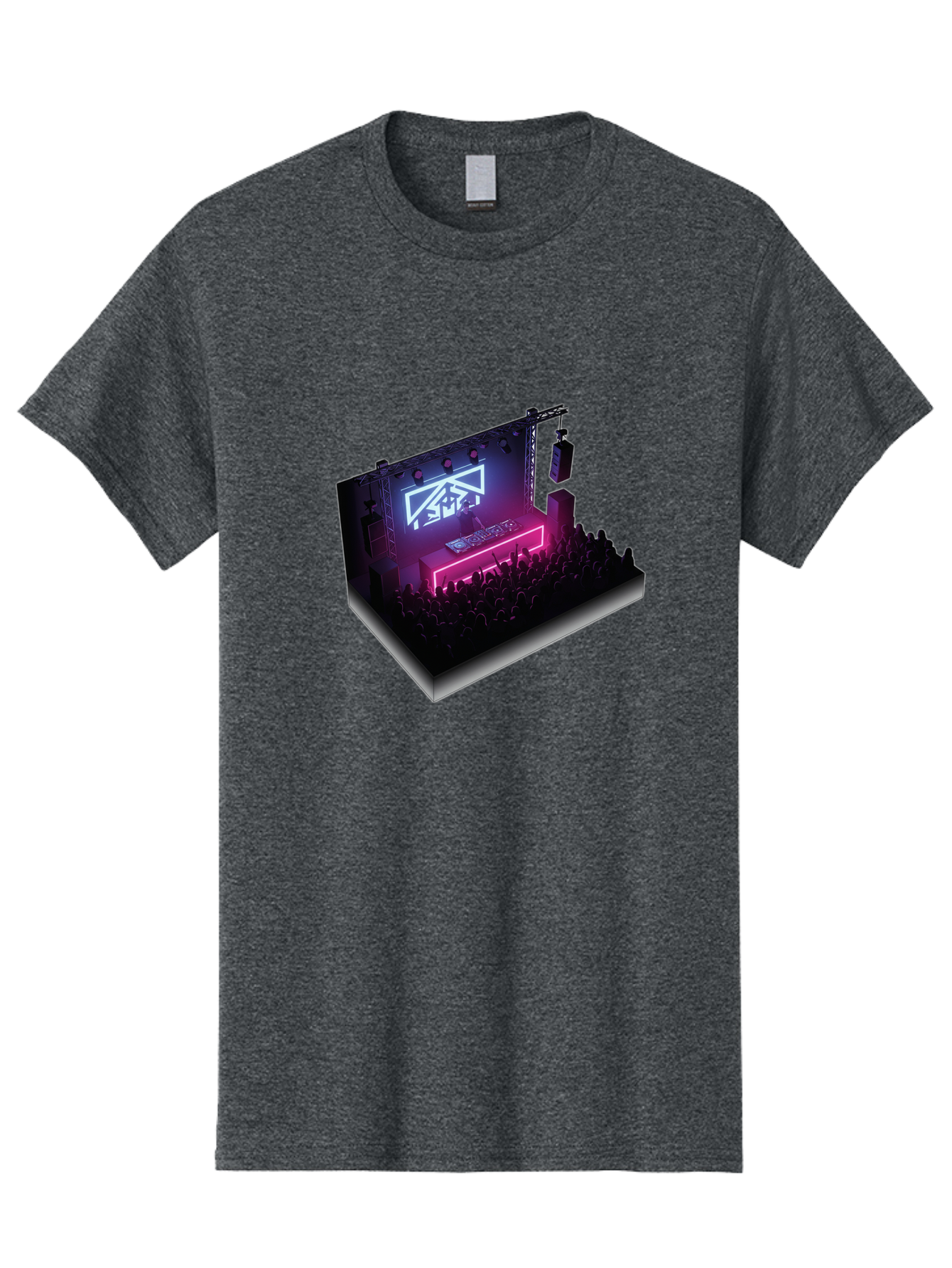 Smb-Stage Men'S Graphic Tee, 100% Cotton, Comfortable Casual Summer Wear, Machine Washable, Dj On Stage, Electronic Dance Music, 3D Graphic Design, Rave Party, Nightclub Atmosphere, Neon Lights, Futuristic Feel, Crowd Dancing, Concert Setup, Bad630