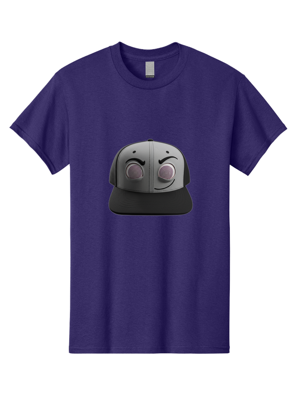 Smile-Baseball-Cap Men'S Graphic Tee, 100% Cotton, Comfortable Casual Summer Wear, Machine Washable, Baseball Cap, Face Design, Spiral Eyes, Smiling Face, Black And Grey, Unique Accessory, Fashion Statement, Streetwear Style Bad631