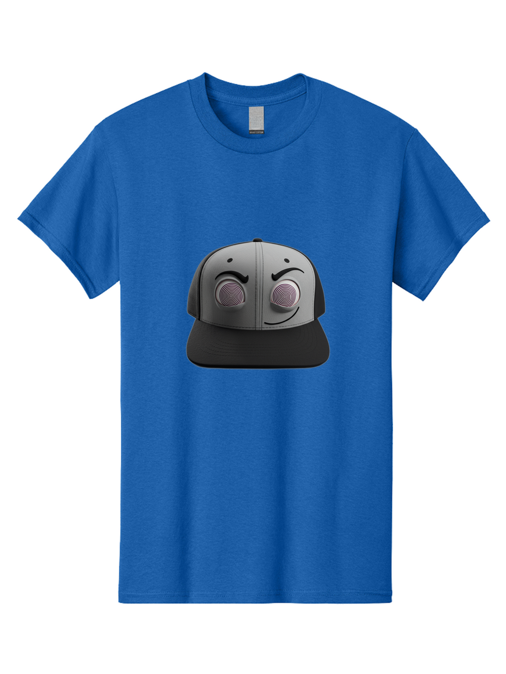 Smile-Baseball-Cap Men'S Graphic Tee, 100% Cotton, Comfortable Casual Summer Wear, Machine Washable, Baseball Cap, Face Design, Spiral Eyes, Smiling Face, Black And Grey, Unique Accessory, Fashion Statement, Streetwear Style Bad631