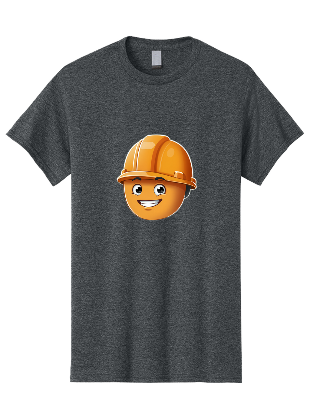 Smiley-Hardhat-Emoji Men'S Graphic Tee, 100% Cotton, Comfortable Casual Summer Wear, Machine Washable, Smiling Face, Hard Hat, Construction Worker, Cartoon Character, Safety Gear, Happy Expression, Orange Hardhat, 3D Illustration, Bad632