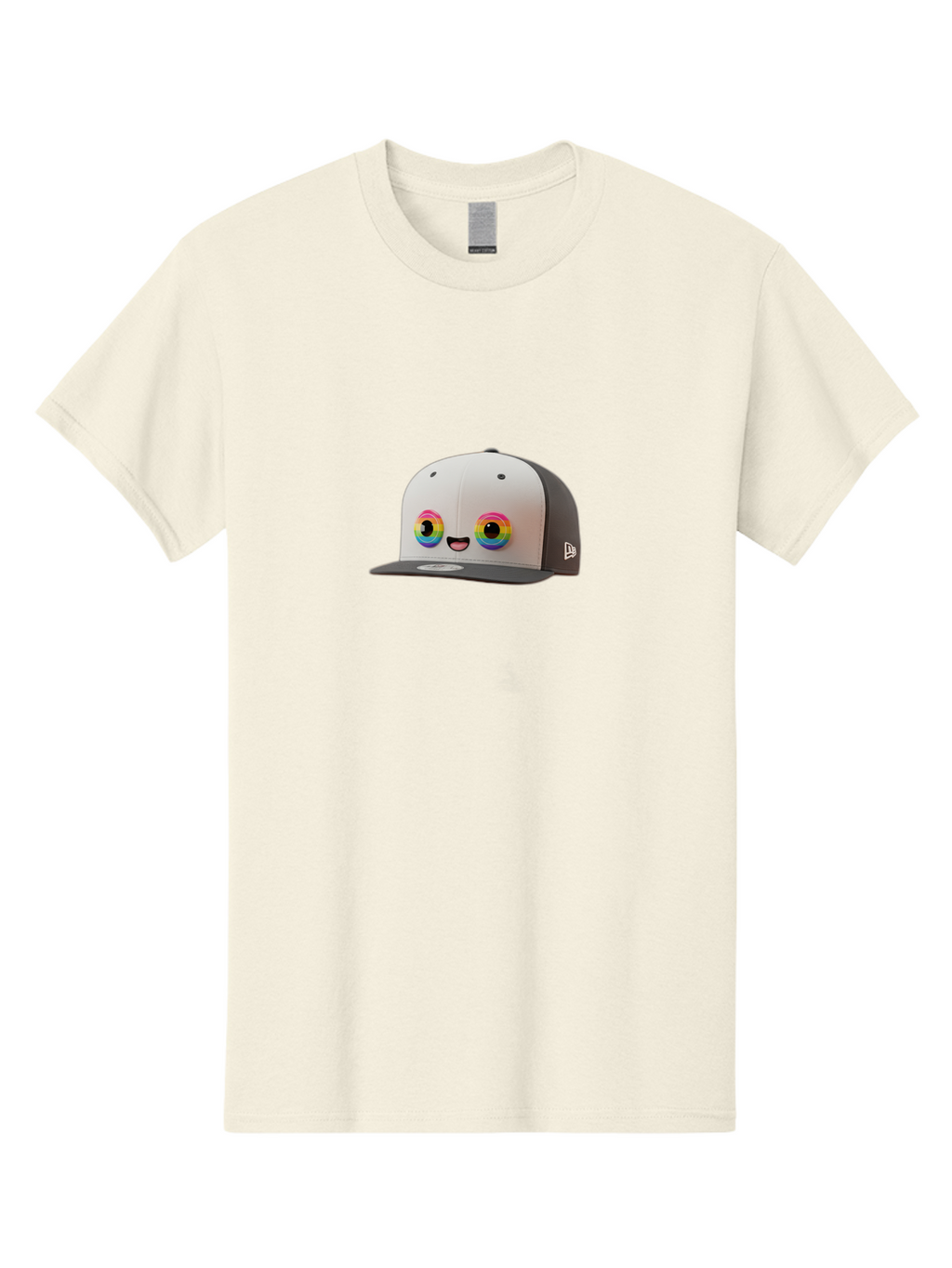 Smiling-Baseball-Cap Men'S Graphic Tee, 100% Cotton, Comfortable Casual Summer Wear, Machine Washable, Baseball Cap, Cartoon Eyes, Bright Colors, New Era Logo, Funny Face, Smiling Hat, Animated Character, Rainbow Eyes, Casual Wear, Bad635