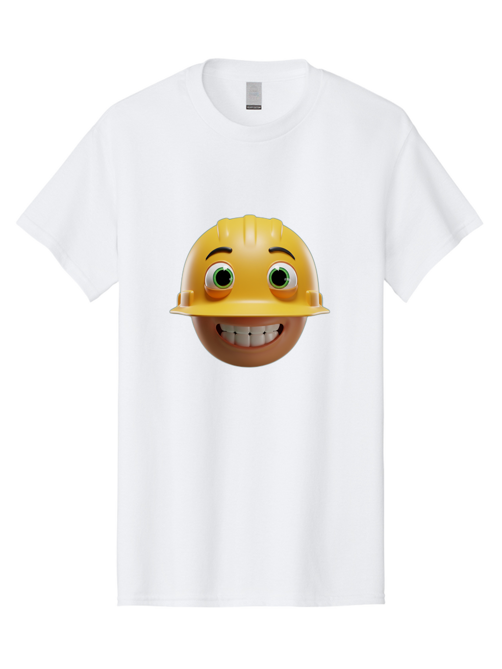 Smiling-Face-With-Hard-Hat Men'S Graphic Tee, 100% Cotton, Comfortable Casual Summer Wear, Machine Washable, Construction Worker, Happy Face, Yellow Hard Hat, Emoji Character, Cartoon Style, Funny Expression, Big Smile, Construction Theme, Bad638