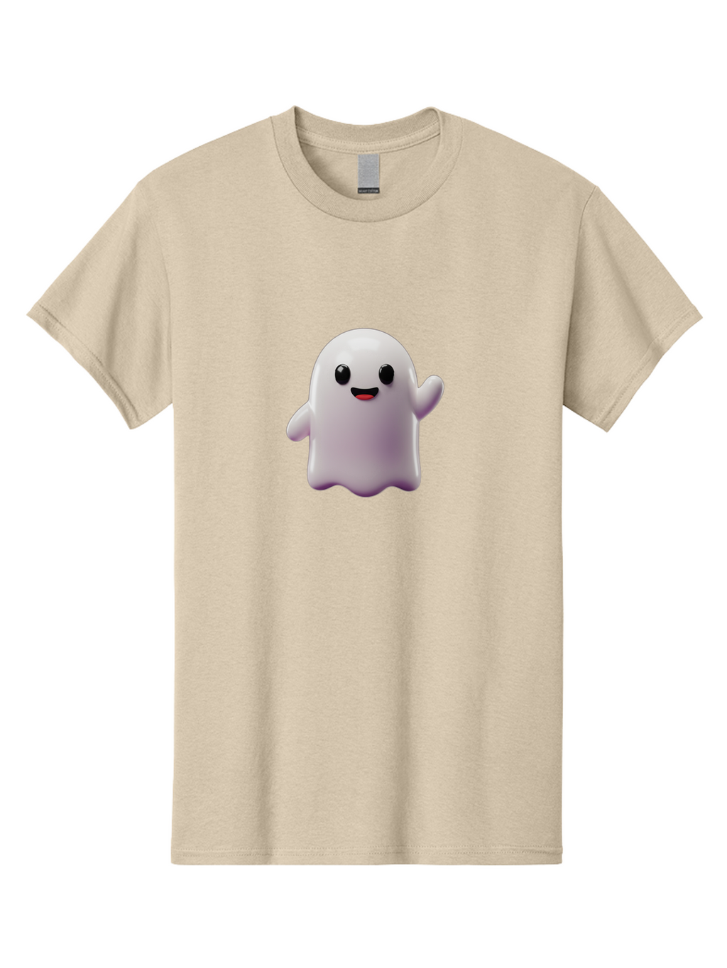 Smiling-Ghost-1 Men'S Graphic Tee, 100% Cotton, Comfortable Casual Summer Wear, Machine Washable, Cartoon Ghost, White Character, Smiling Face, Black Eyes, Little Arms, Cute Emoji, Digital Illustration, Friendly Spirit, 3D Rendering, Bad641