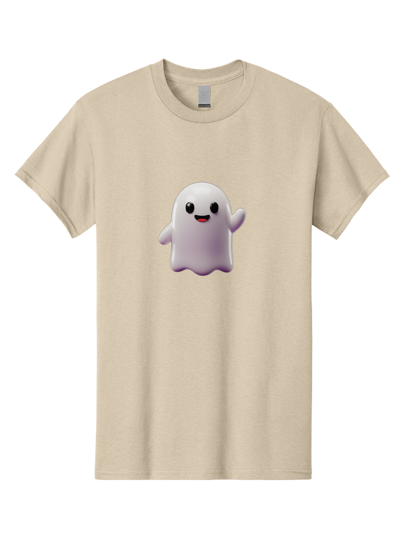 Smiling-Ghost-1 Men'S Graphic Tee, 100% Cotton, Comfortable Casual Summer Wear, Machine Washable, Cartoon Ghost, White Character, Smiling Face, Black Eyes, Little Arms, Cute Emoji, Digital Illustration, Friendly Spirit, 3D Rendering, Bad641