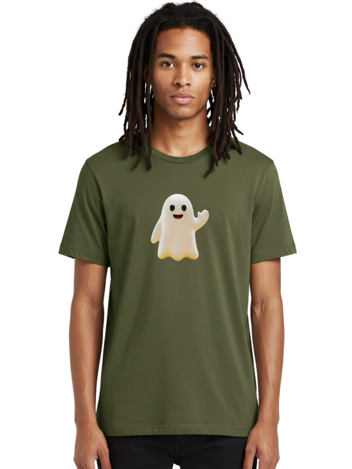 Smiling-Ghost Men'S Graphic Tee, 100% Cotton, Comfortable Casual Summer Wear, Machine Washable, Happy Ghost, Cartoon Ghost, Friendly Spirit, Smiling Face, Waving Ghost, Cartoon Character, Halloween Icon, Ghostly Figure, Cute Ghost Bad642