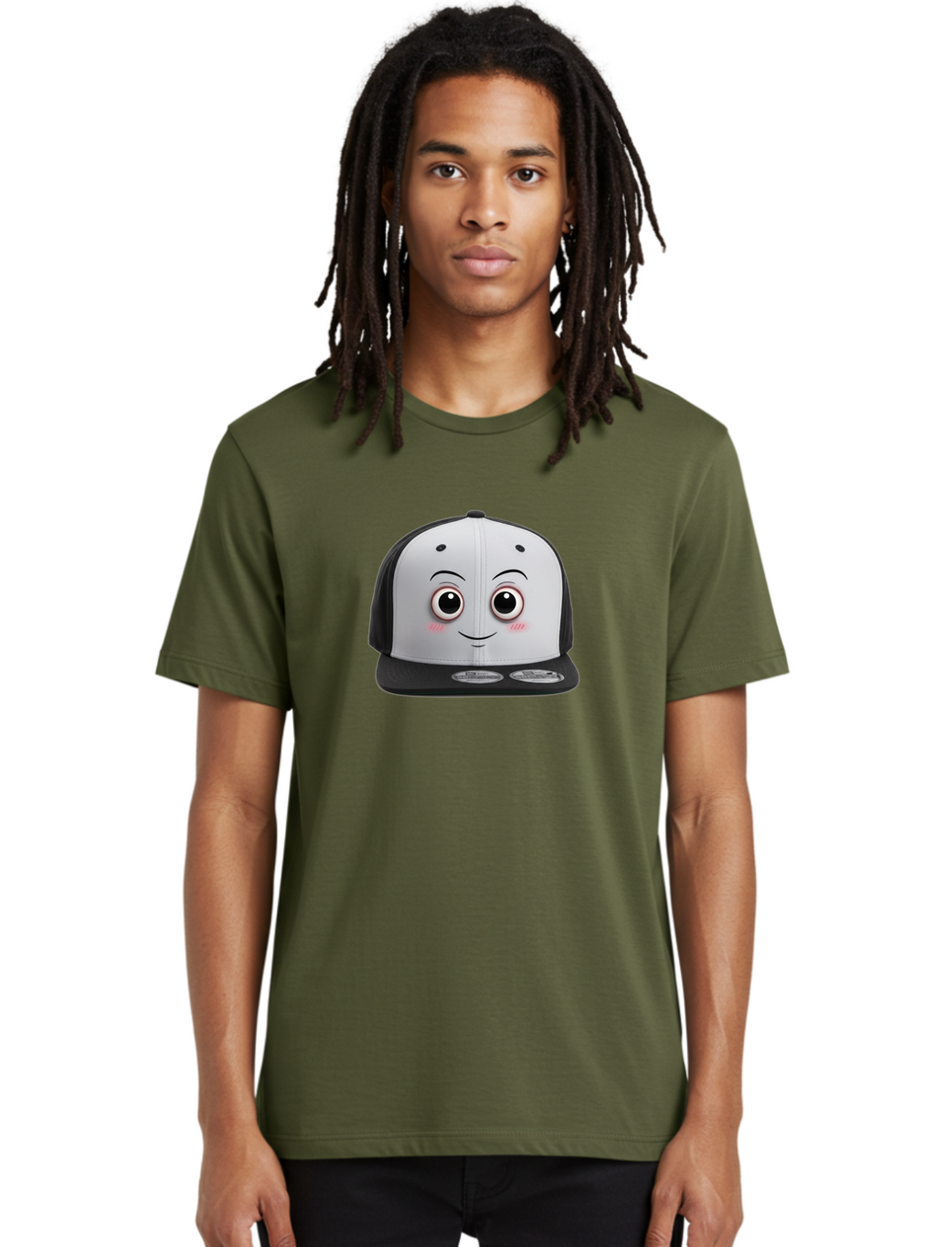 Smiling-Hat Men'S Graphic Tee, 100% Cotton, Comfortable Casual Summer Wear, Machine Washable, Thomas The Tank Engine Hat, Train-Themed Apparel, Black And White Baseball Cap, Cartoon Character Hat, Adorable Face, Eye-Catching Design, Bad645