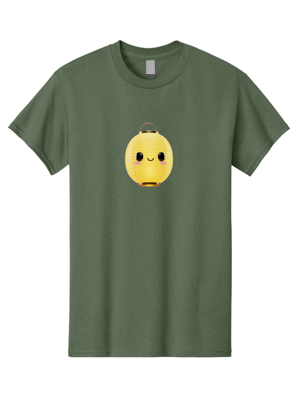 Smiling-Lantern Men'S Graphic Tee, 100% Cotton, Comfortable Casual Summer Wear, Machine Washable, Yellow Paper Lantern, Smiling Face, Cute Expression, Rosy Cheeks, Black Eyes, Gold Cap, Kawaii Design, Japanese Lantern, Festival Decoration Bad646