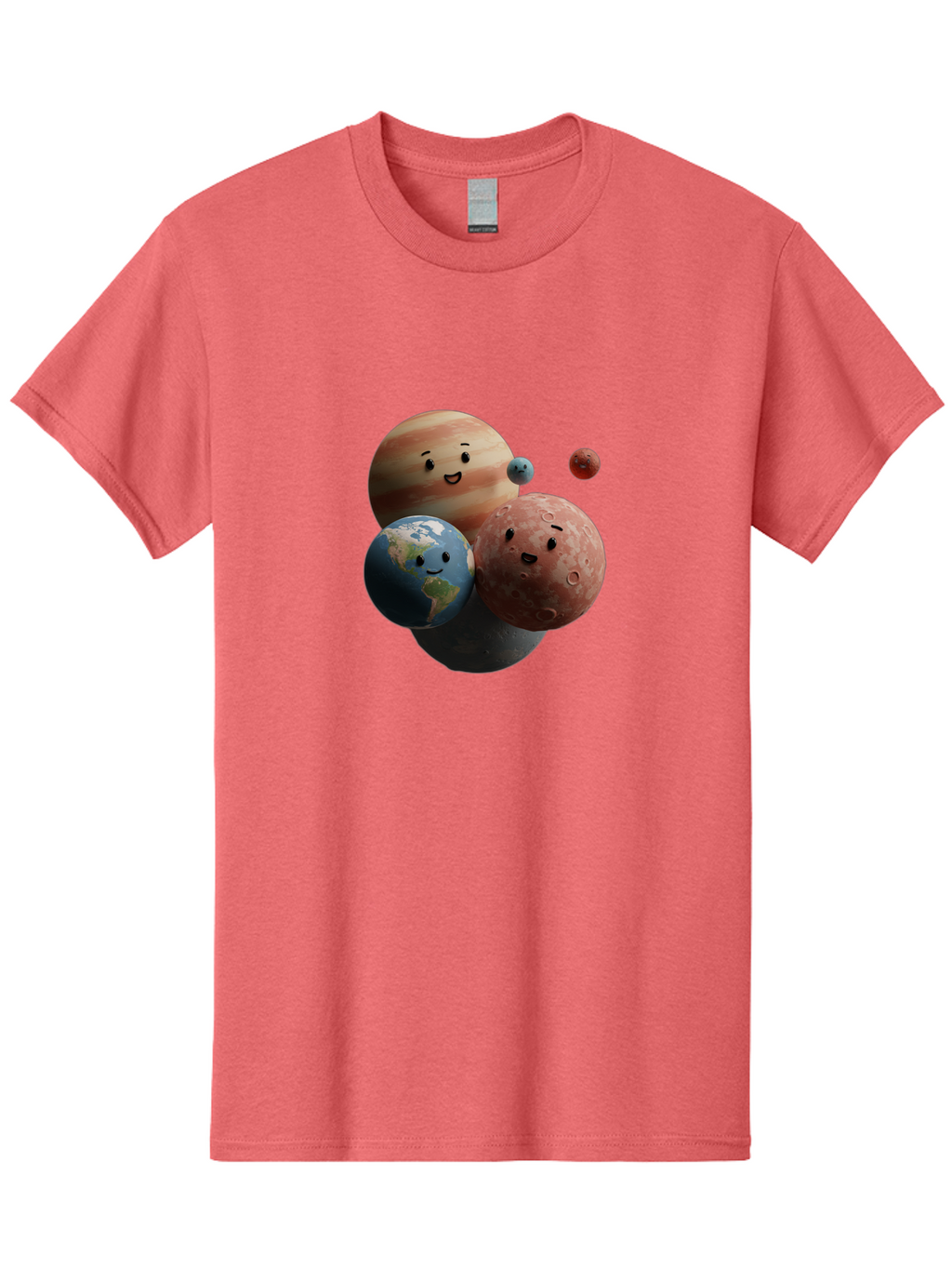 Smiling-Planets Men'S Graphic Tee, 100% Cotton, Comfortable Casual Summer Wear, Machine Washable, Cartoon Planets, Smiling Faces, Jupiter, Earth, Mars, Space, Solar System, Astronomy, Celestial Bodies, Fantasy, Illustration Bad647