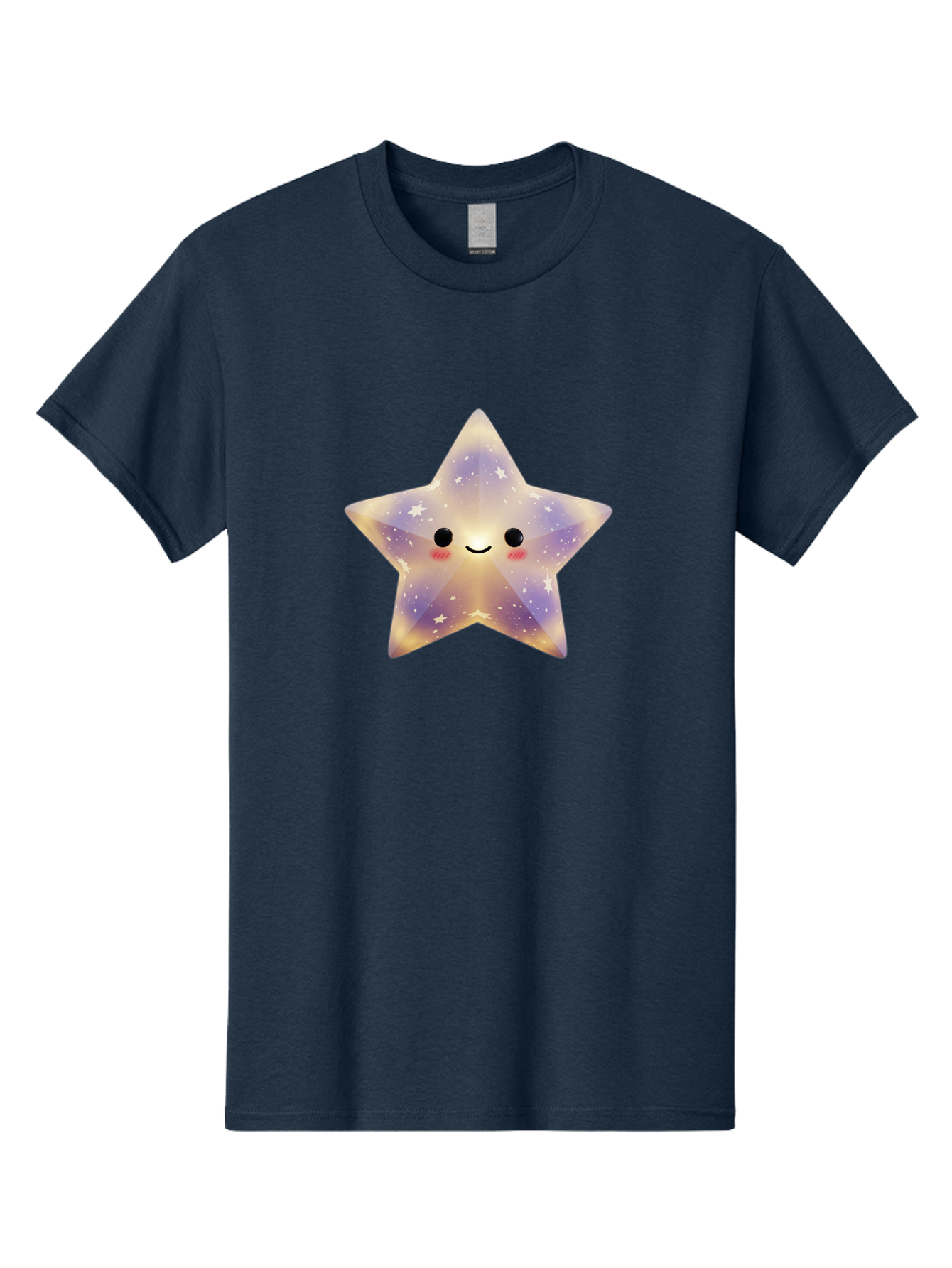 Smiling-Star Men'S Graphic Tee, 100% Cotton, Comfortable Casual Summer Wear, Machine Washable, Smiling Face, Cute Star, Kawaii Character, Cartoon Star, Galaxy-Inspired Design, Pastel Colors, Rosy Cheeks, Friendly Expression, Bad649