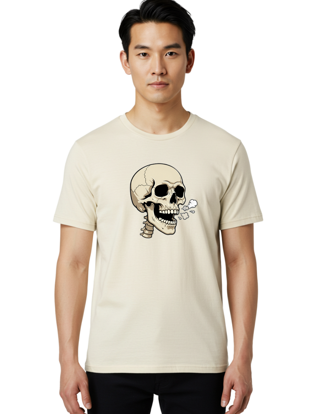 Smoking-Skull Men'S Graphic Tee, 100% Cotton, Comfortable Casual Summer Wear, Machine Washable, Skull Smoking Weed, Cannabis Culture, Humorous Illustration, Edgy Art, Smoking Skull, Weed Culture, Cartoon Skull Bad650
