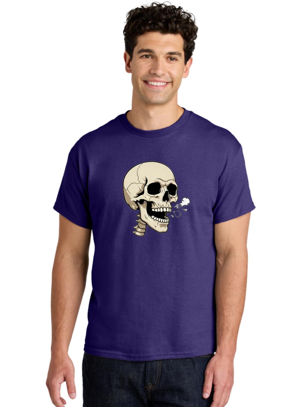 Smoking-Skull Men'S Graphic Tee, 100% Cotton, Comfortable Casual Summer Wear, Machine Washable, Skull Smoking Weed, Cannabis Culture, Humorous Illustration, Edgy Art, Smoking Skull, Weed Culture, Cartoon Skull Bad650