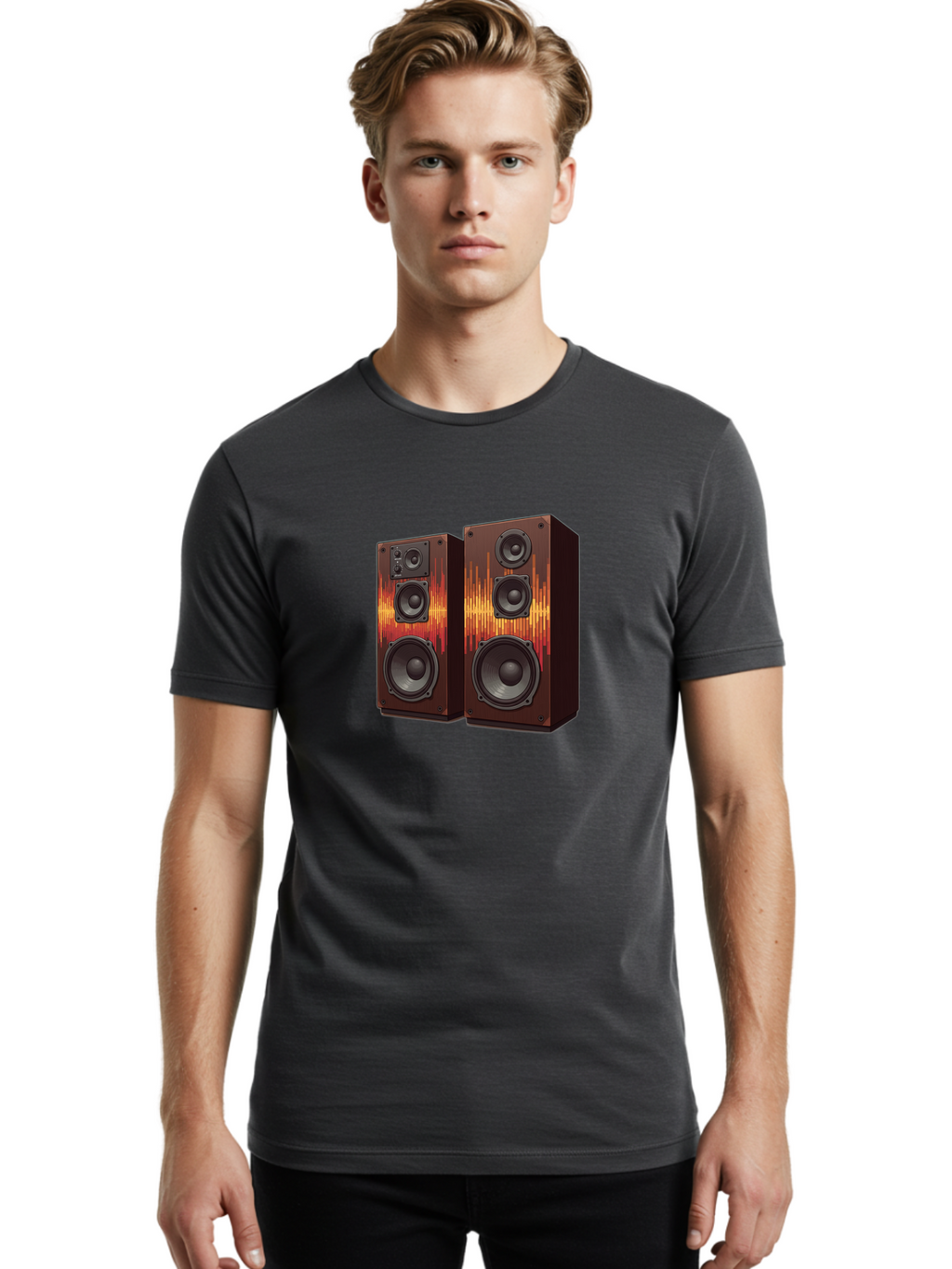 Sound-Wave-Speakers Men'S Graphic Tee, 100% Cotton, Comfortable Casual Summer Wear, Machine Washable, High-Quality Speakers, Home Audio System, Sound Wave Design, Speaker Cabinets, Audio Equipment, Music Lovers, Sound Technology, Bad656