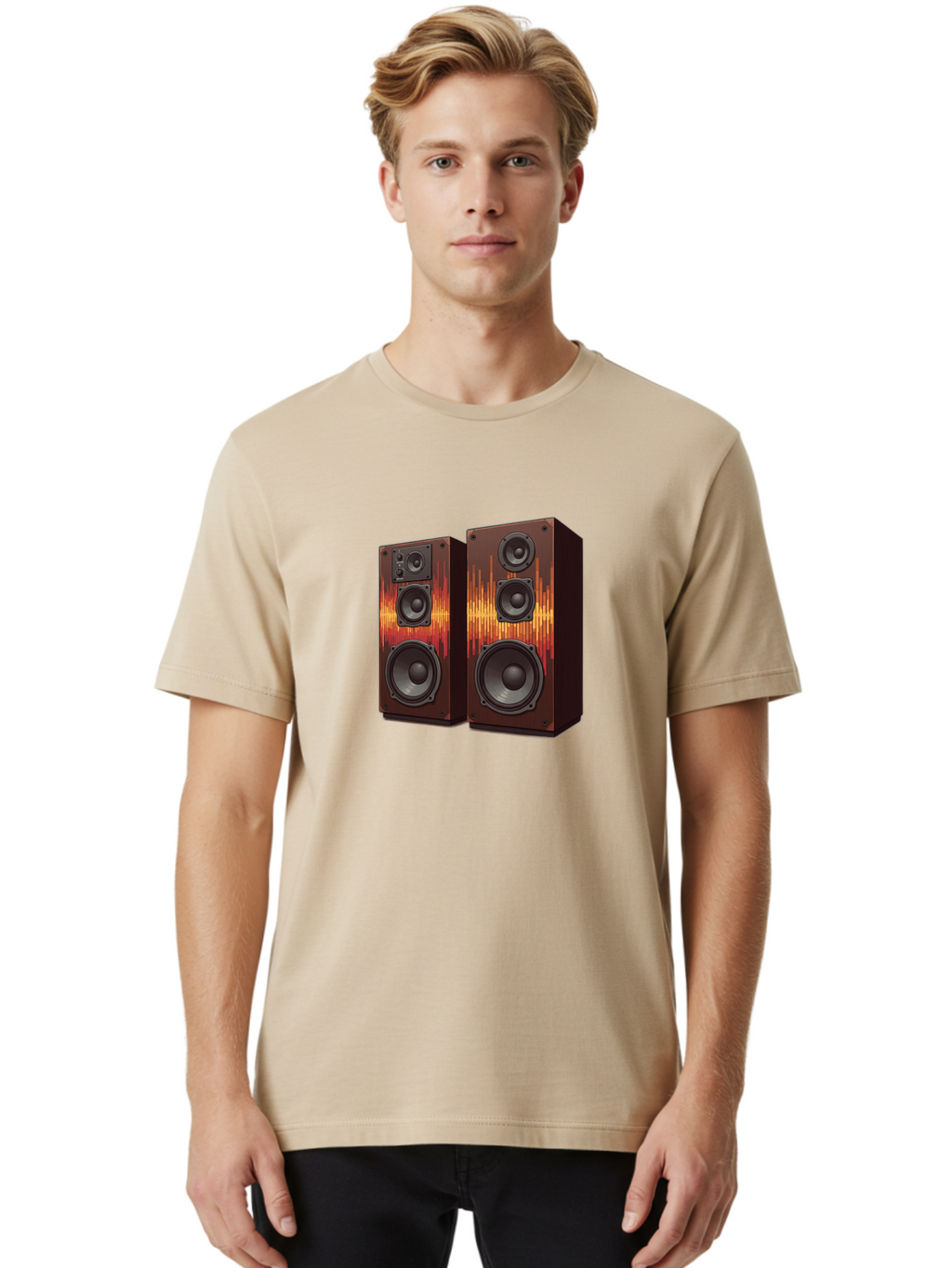Sound-Wave-Speakers Men'S Graphic Tee, 100% Cotton, Comfortable Casual Summer Wear, Machine Washable, High-Quality Speakers, Home Audio System, Sound Wave Design, Speaker Cabinets, Audio Equipment, Music Lovers, Sound Technology, Bad656