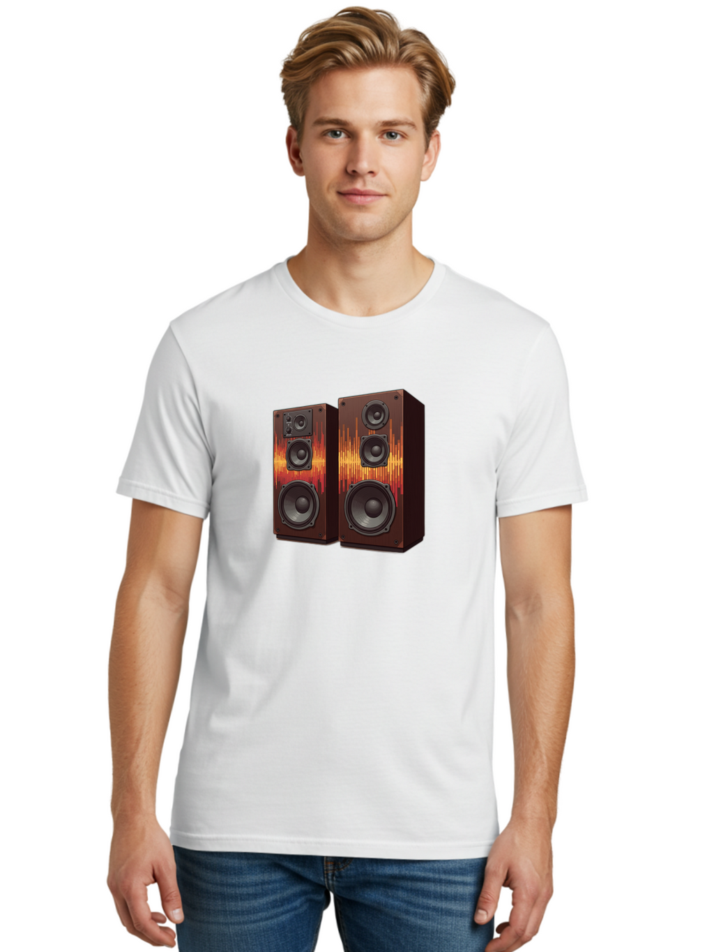 Sound-Wave-Speakers Men'S Graphic Tee, 100% Cotton, Comfortable Casual Summer Wear, Machine Washable, High-Quality Speakers, Home Audio System, Sound Wave Design, Speaker Cabinets, Audio Equipment, Music Lovers, Sound Technology, Bad656