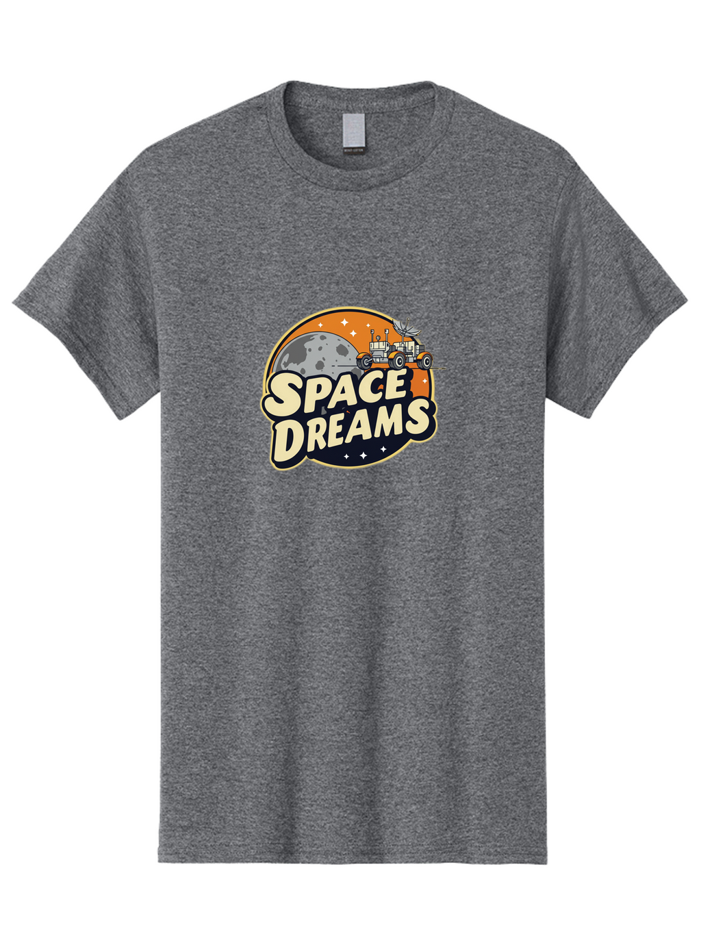 Space-Dreams-2 Men'S Graphic Tee, 100% Cotton, Comfortable Casual Summer Wear, Machine Washable, Vintage-Style Space Truck, Lunar Exploration, Space Travel, Retro-Futuristic Design, Celestial Adventure, Moon Landscape, Tractor In Space, Stars, Bad658