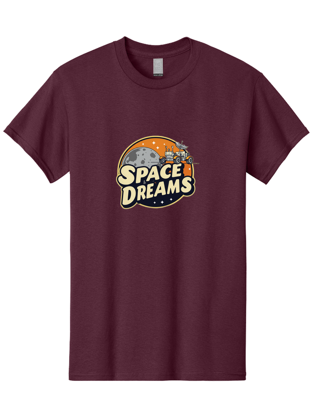 Space-Dreams-2 Men'S Graphic Tee, 100% Cotton, Comfortable Casual Summer Wear, Machine Washable, Vintage-Style Space Truck, Lunar Exploration, Space Travel, Retro-Futuristic Design, Celestial Adventure, Moon Landscape, Tractor In Space, Stars, Bad658