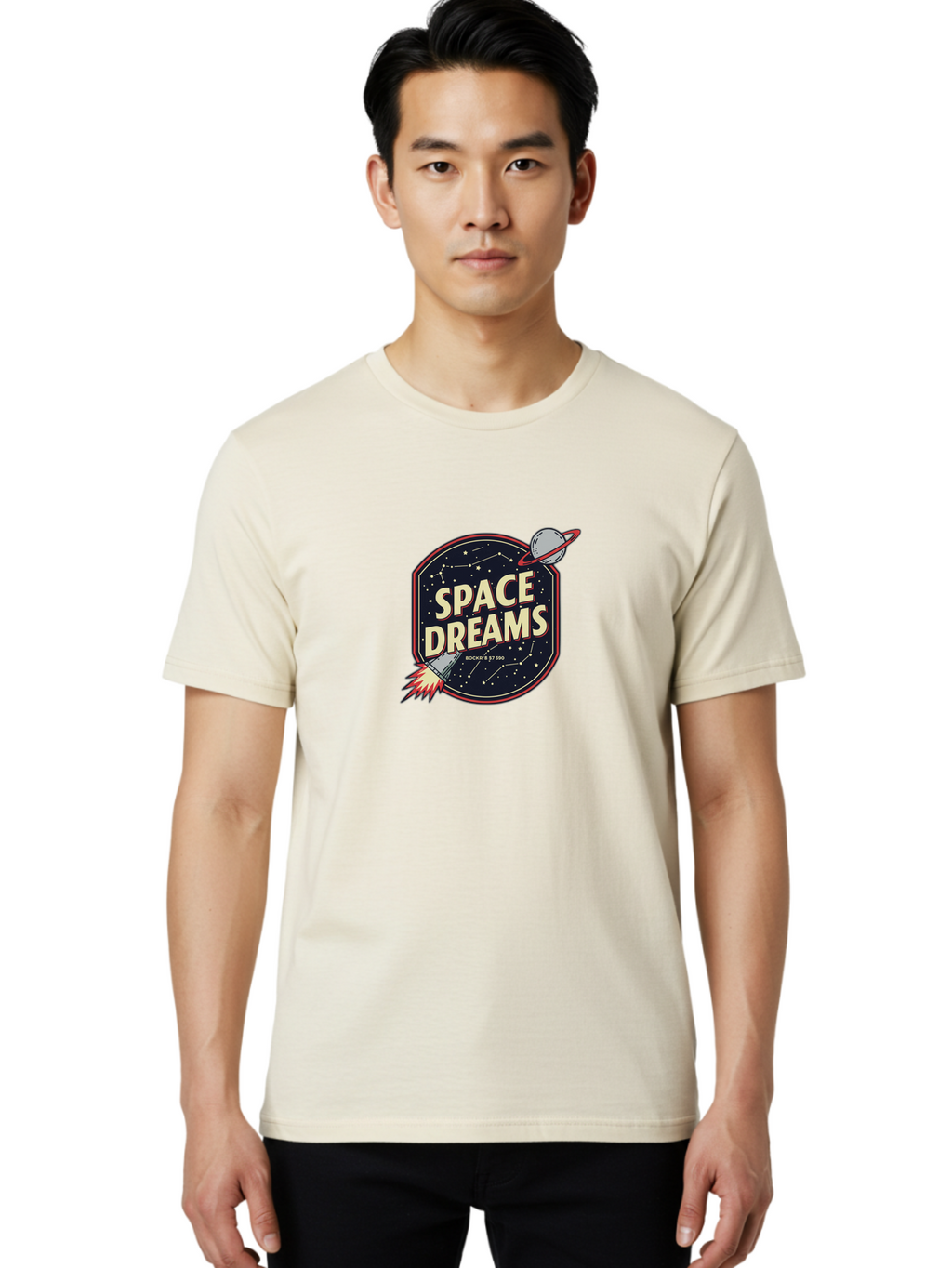 Space-Dreams-3 Men'S Graphic Tee, 100% Cotton, Comfortable Casual Summer Wear, Machine Washable, Space Dreams, Rocket Ship, Stars, Constellations, Planet, Galaxy, Outer Space, Futuristic Design, Retro Style, Vintage Vibe, Space Travel Bad659