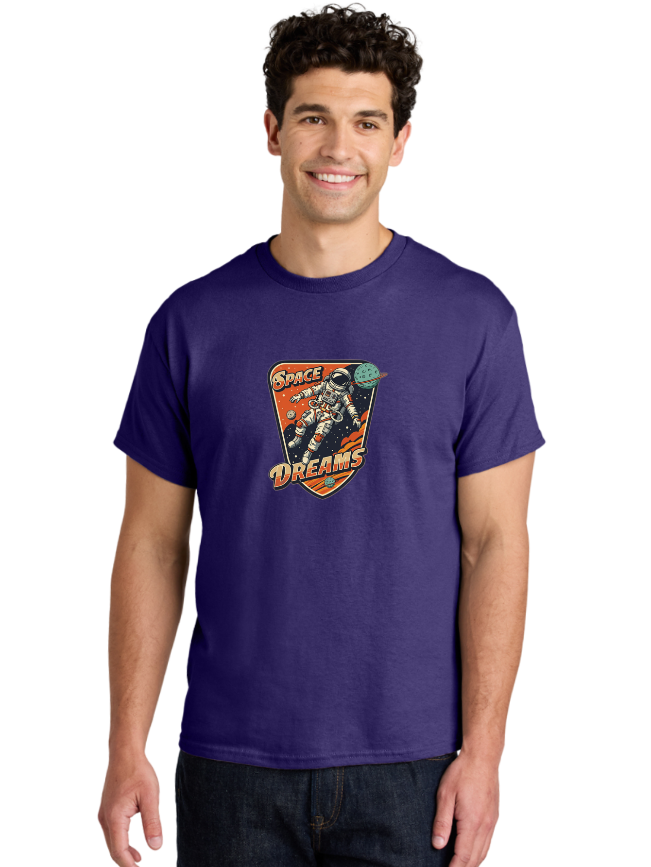 Space-Dreams-4 Men'S Graphic Tee, 100% Cotton, Comfortable Casual Summer Wear, Machine Washable, Astronaut Floating In Space, Space Exploration, Futuristic Design, Cosmic Dreams, Celestial Bodies, Stars, Planets, Galaxy Adventure, Bad660