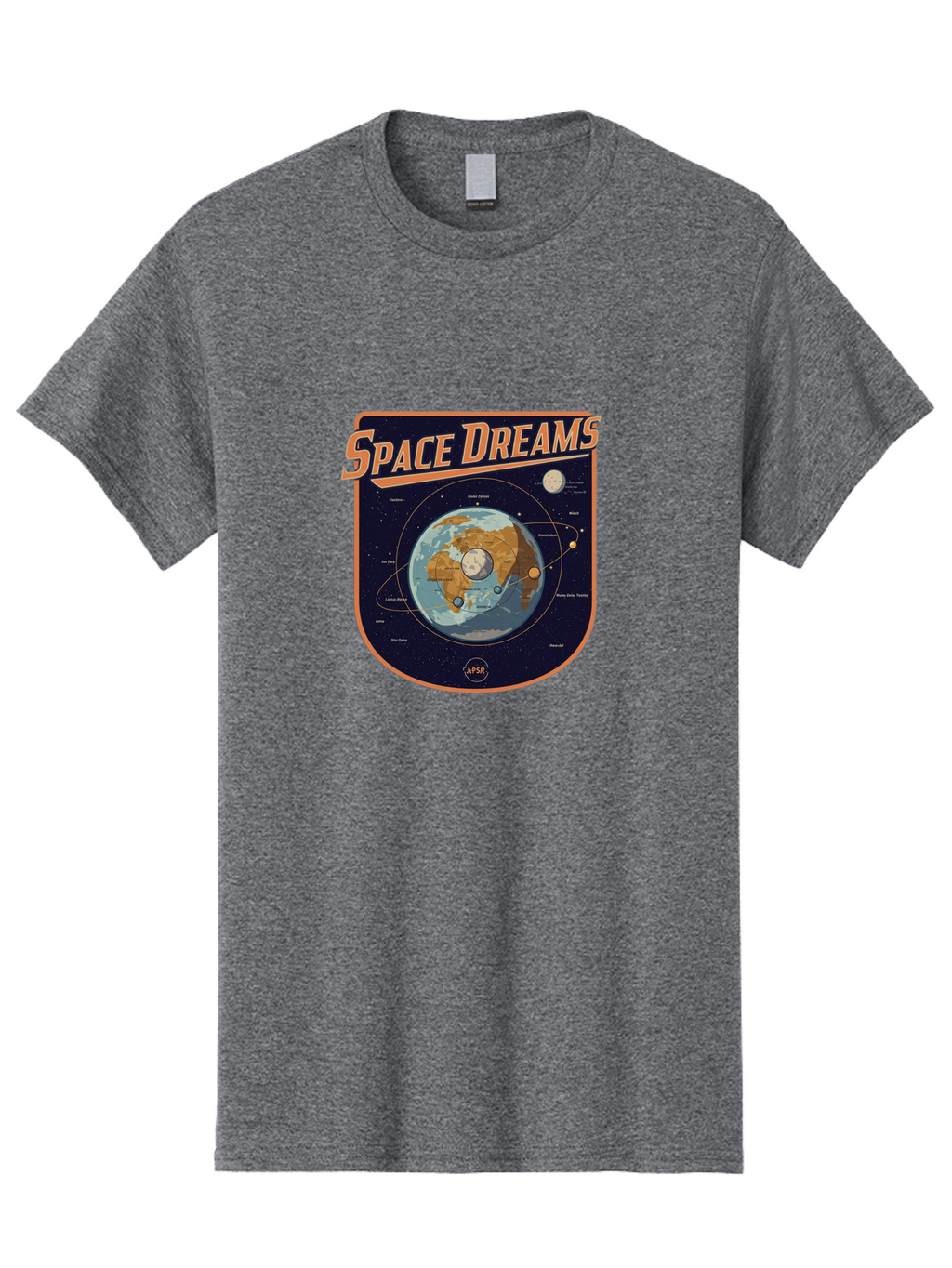 Space-Dreams-8 Men'S Graphic Tee, 100% Cotton, Comfortable Casual Summer Wear, Machine Washable, Space Dreams Poster, Satellite Orbits, Moon Phases, Earth From Space, Celestial Navigation, Astronomy Art, Vintage Style, Retro Futurism, Bad664