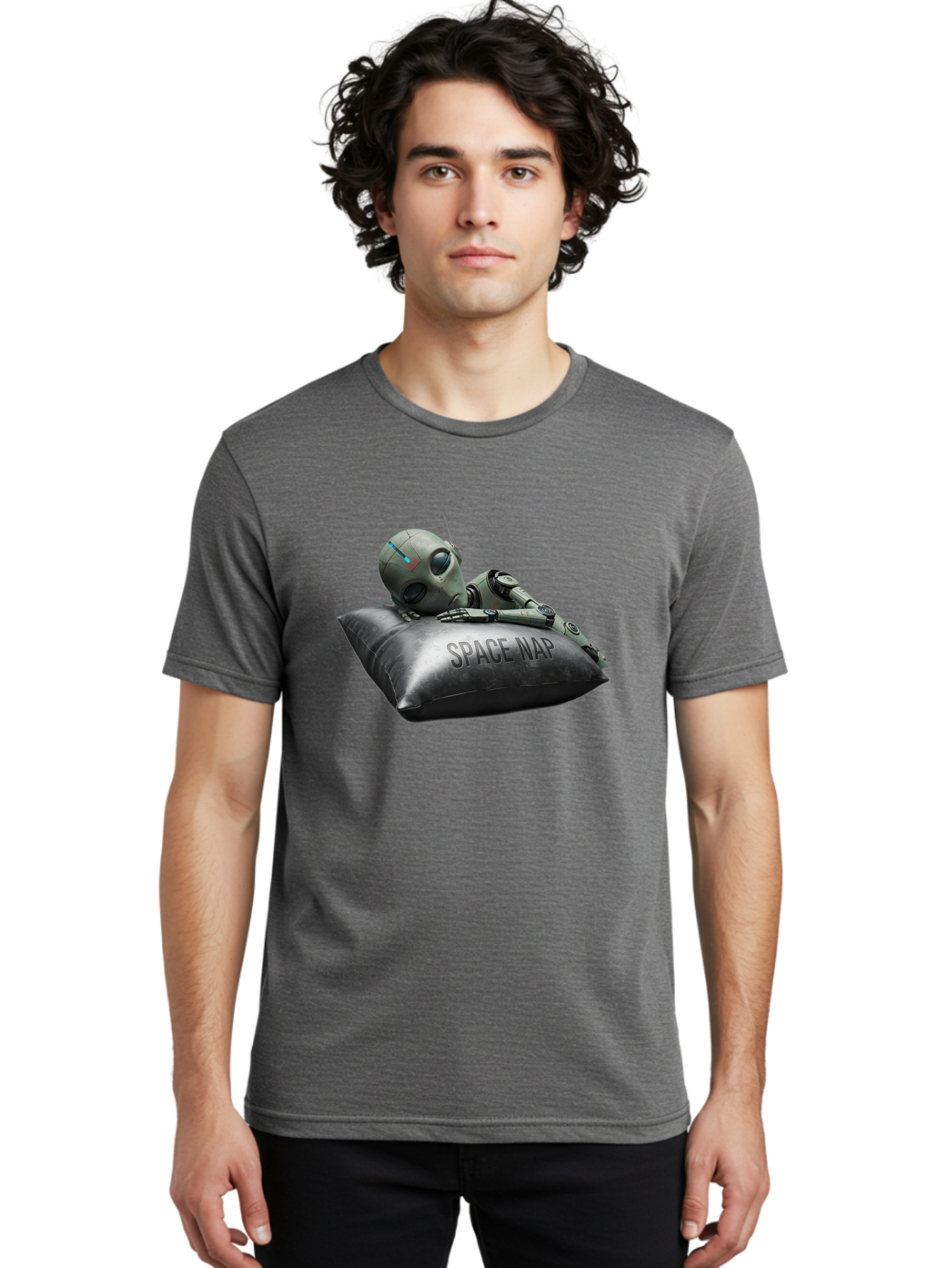 Space-Nap-1 Men'S Graphic Tee, 100% Cotton, Comfortable Casual Summer Wear, Machine Washable, Robot Sleeping, Space Nap, Futuristic Design, Metallic Surface, Robotic Relaxation, Digital Art, Sleeping Robot, Sci-Fi Concept, Futuristic Rest, Bad666