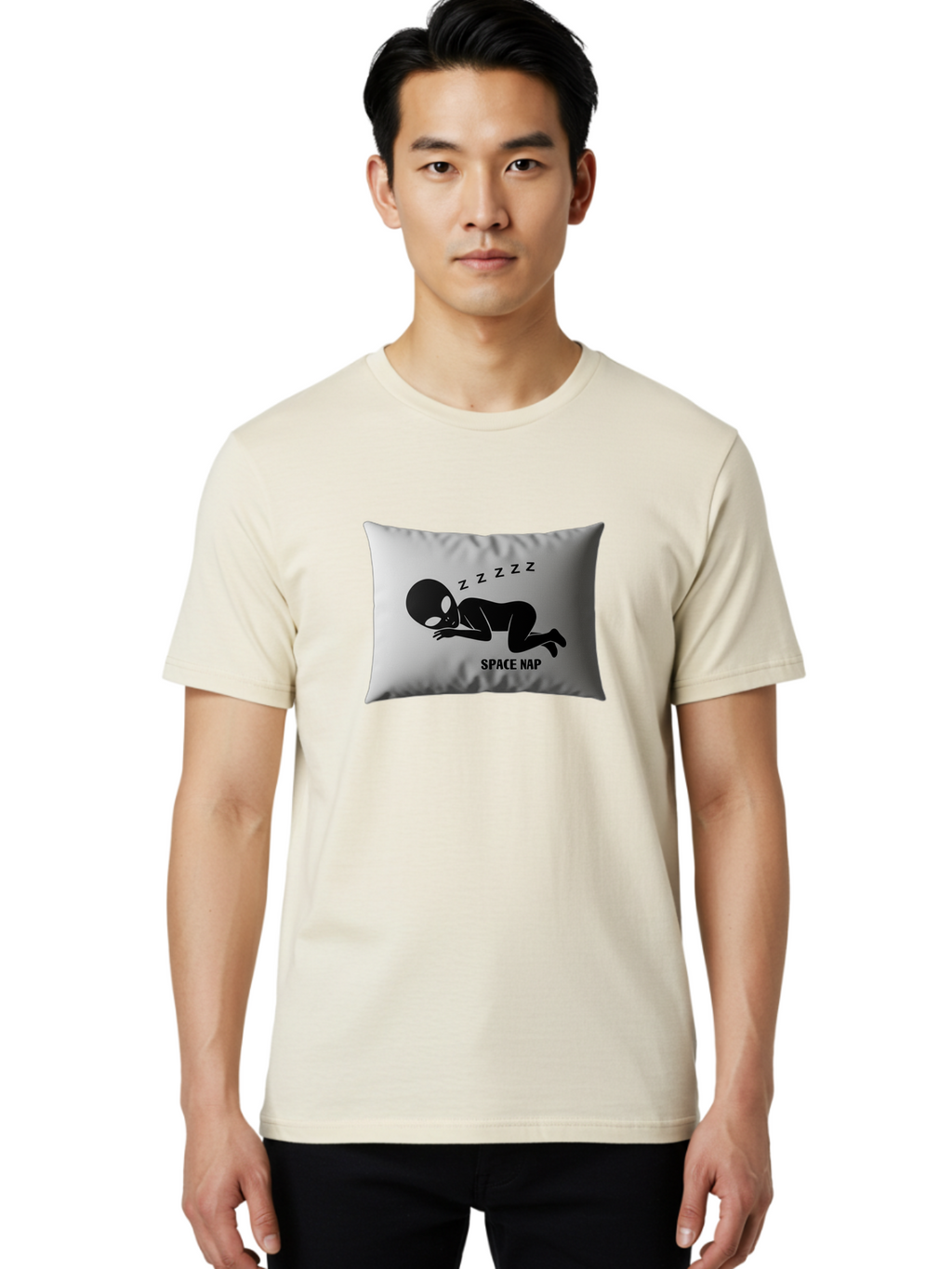 Space-Nap-3 Men'S Graphic Tee, 100% Cotton, Comfortable Casual Summer Wear, Machine Washable, Sleeping Alien, Pillow Design, Funny Gift, Alien Graphic, Space Humor, Zzz Symbol, Funny Pillow, Extraterrestrial Bad668