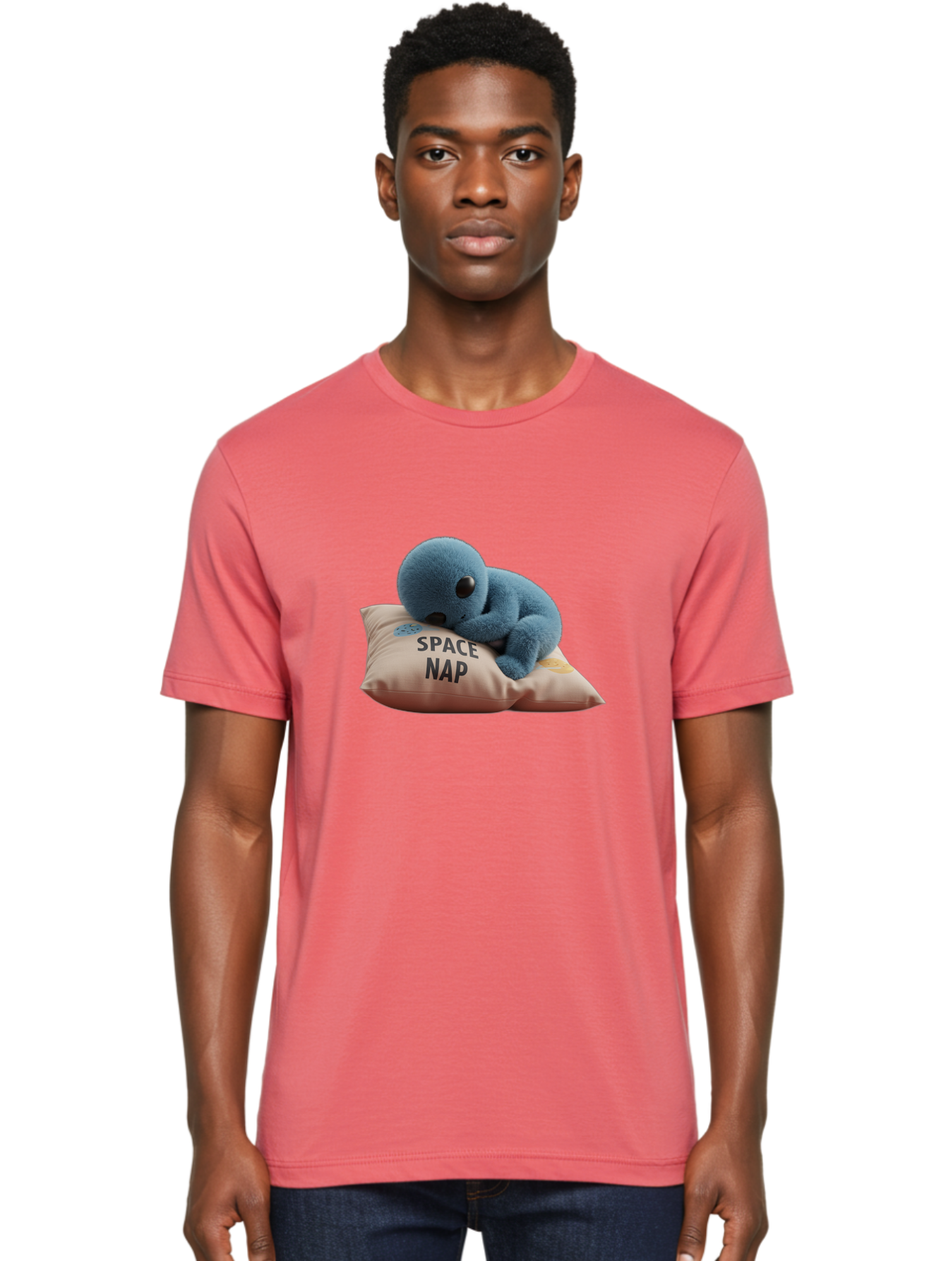 Space-Nap-4 Men'S Graphic Tee, 100% Cotton, Comfortable Casual Summer Wear, Machine Washable, Stuffed Alien, Space Nap, Sleeping On Pillow, Cute Plush Toy, Funny Meme, Cartoon Character, Adorable Creature, Resting In Space, Soft And Cuddly, Bad669